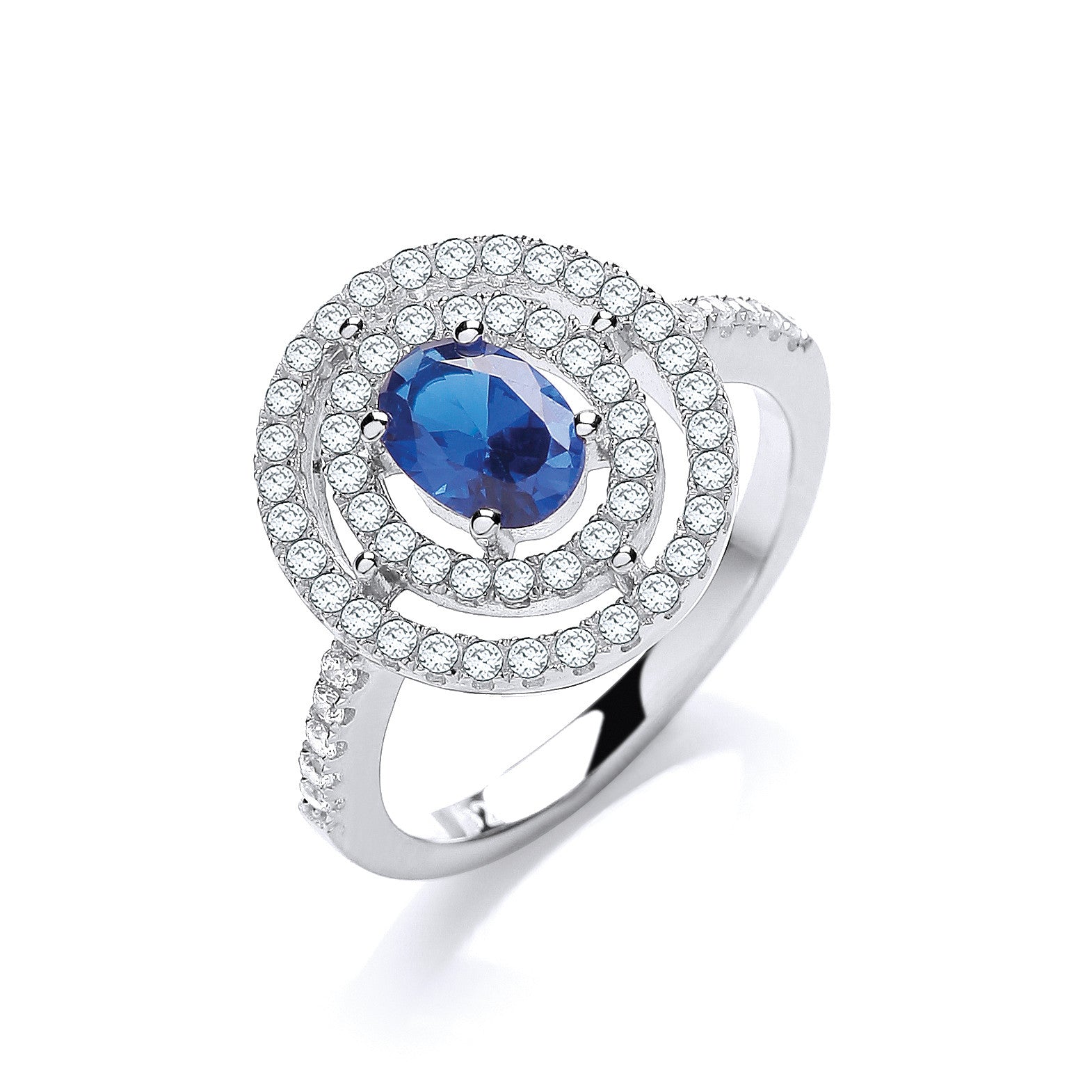 Micro Pave' Sapphire Blue & Clear Cubic Zirconias Ring - Silver