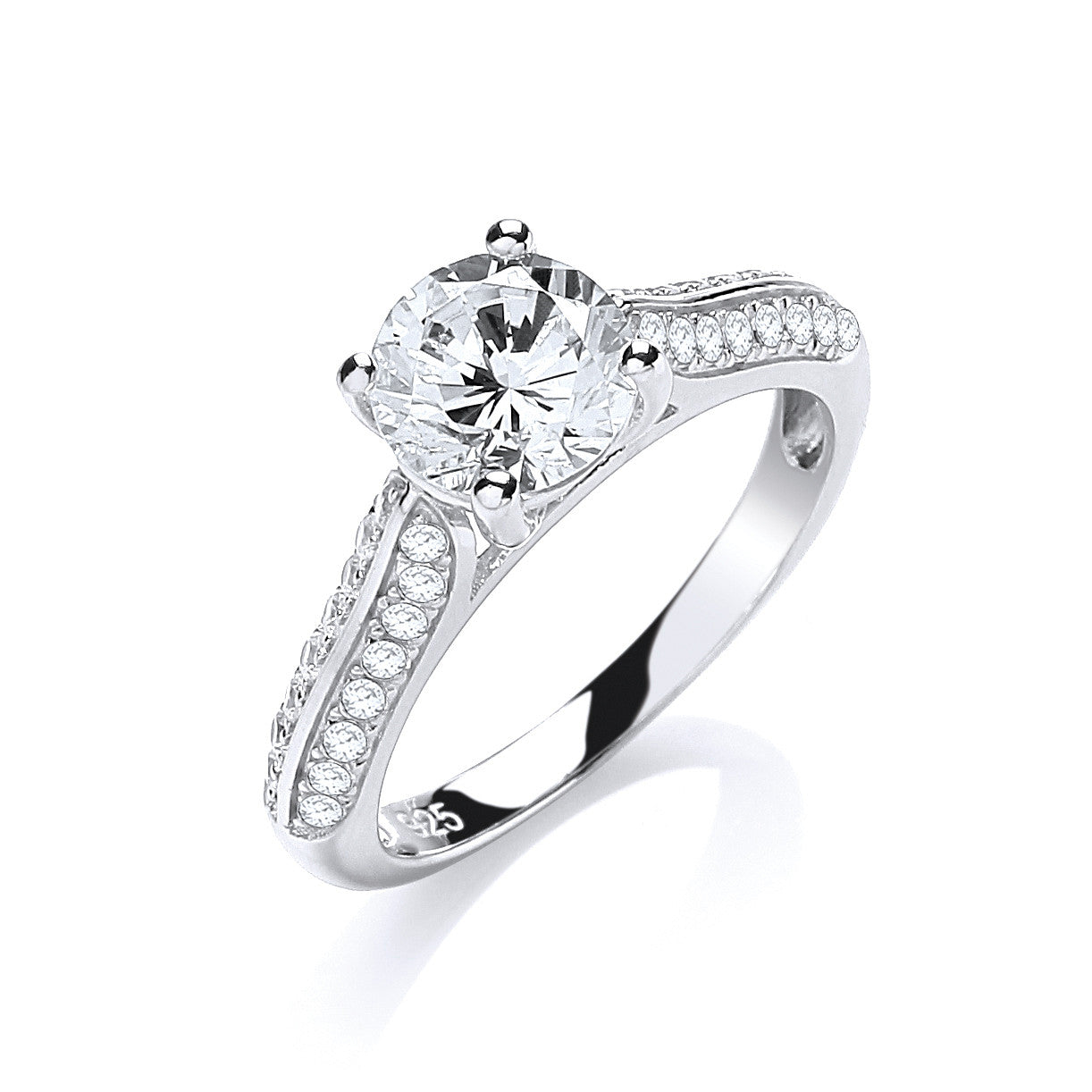Micro Pave' Solitaire Cubic Zirconia Ring - Silver