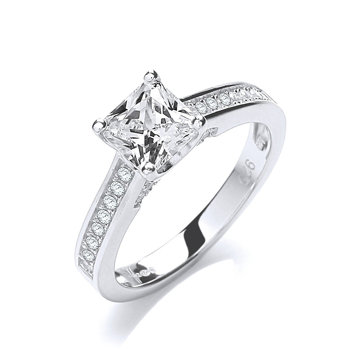 Micro Pave' Princess Cut with Shoulder Cubic Zirconia 's Ring - Silver