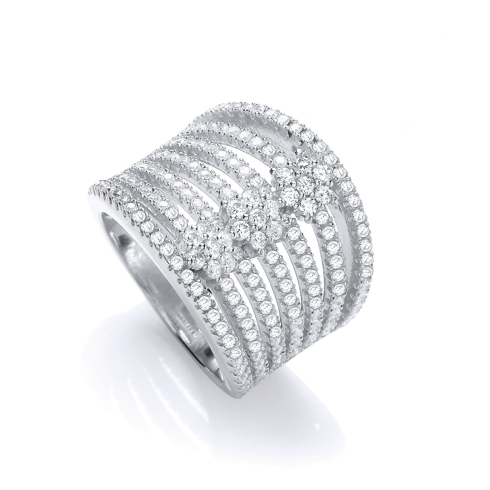 Micro Pave' Seven Row Cubic Zirconia 's Ring - Silver