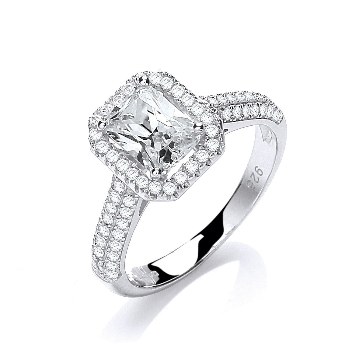 Micro Pave' Emerald Cut Centre with Shoulder Cubic Zirconia's Ring - Silver