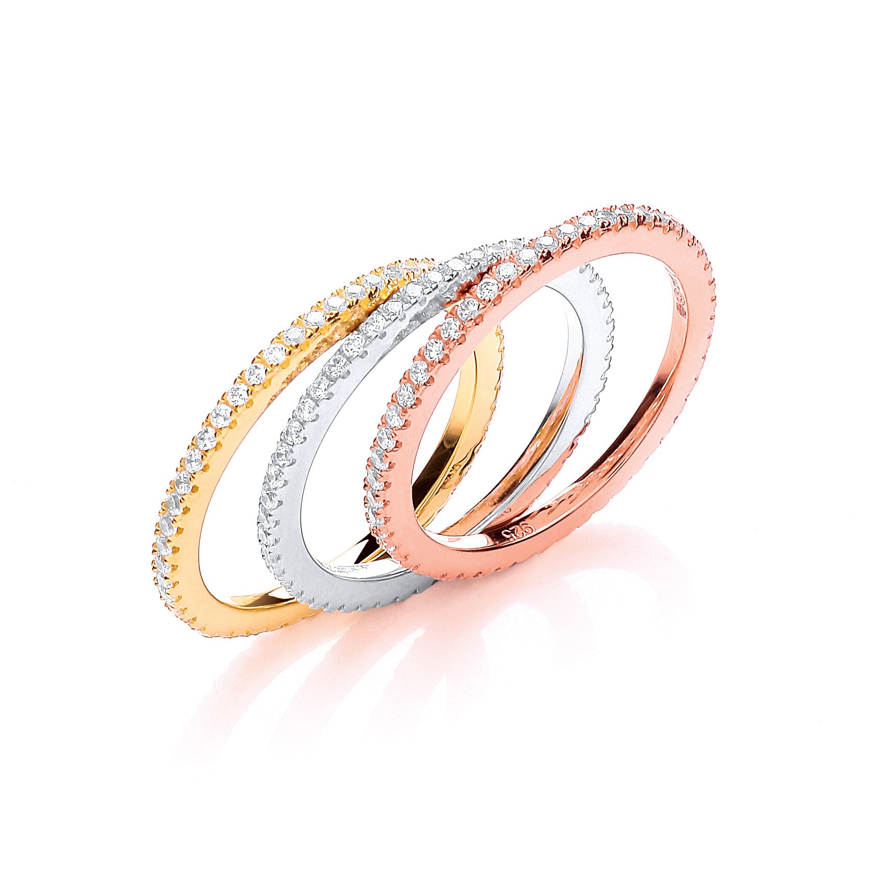 Micro Pave' White/Yellow/R Full ET Cubic Zirconia Ring - Silver