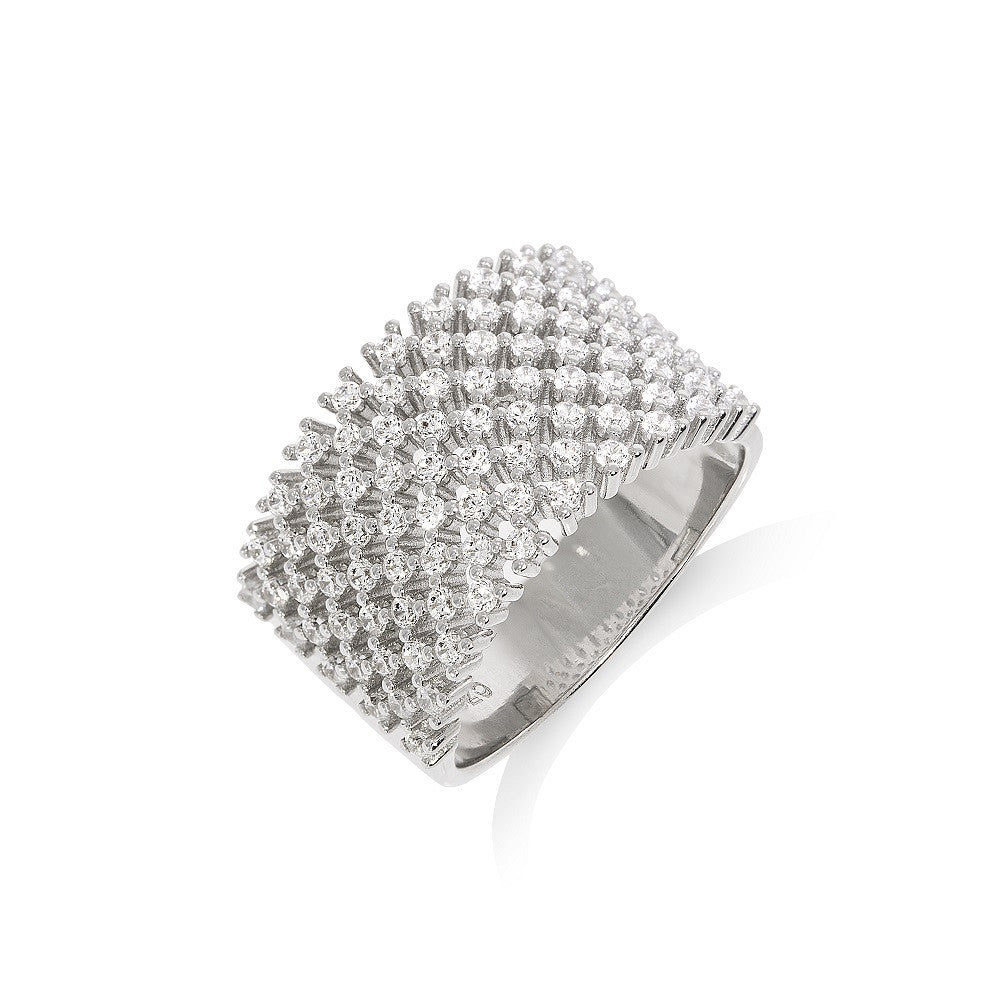 Micro Pave' Multi Row Cubic Zirconia Ring - Silver