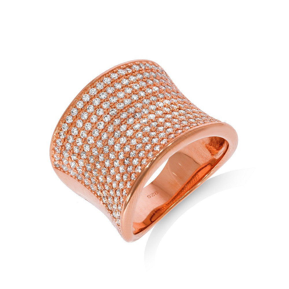 Micro Pave Rose Coated Fancy Silver Cubic Zirconia Ring - Silver
