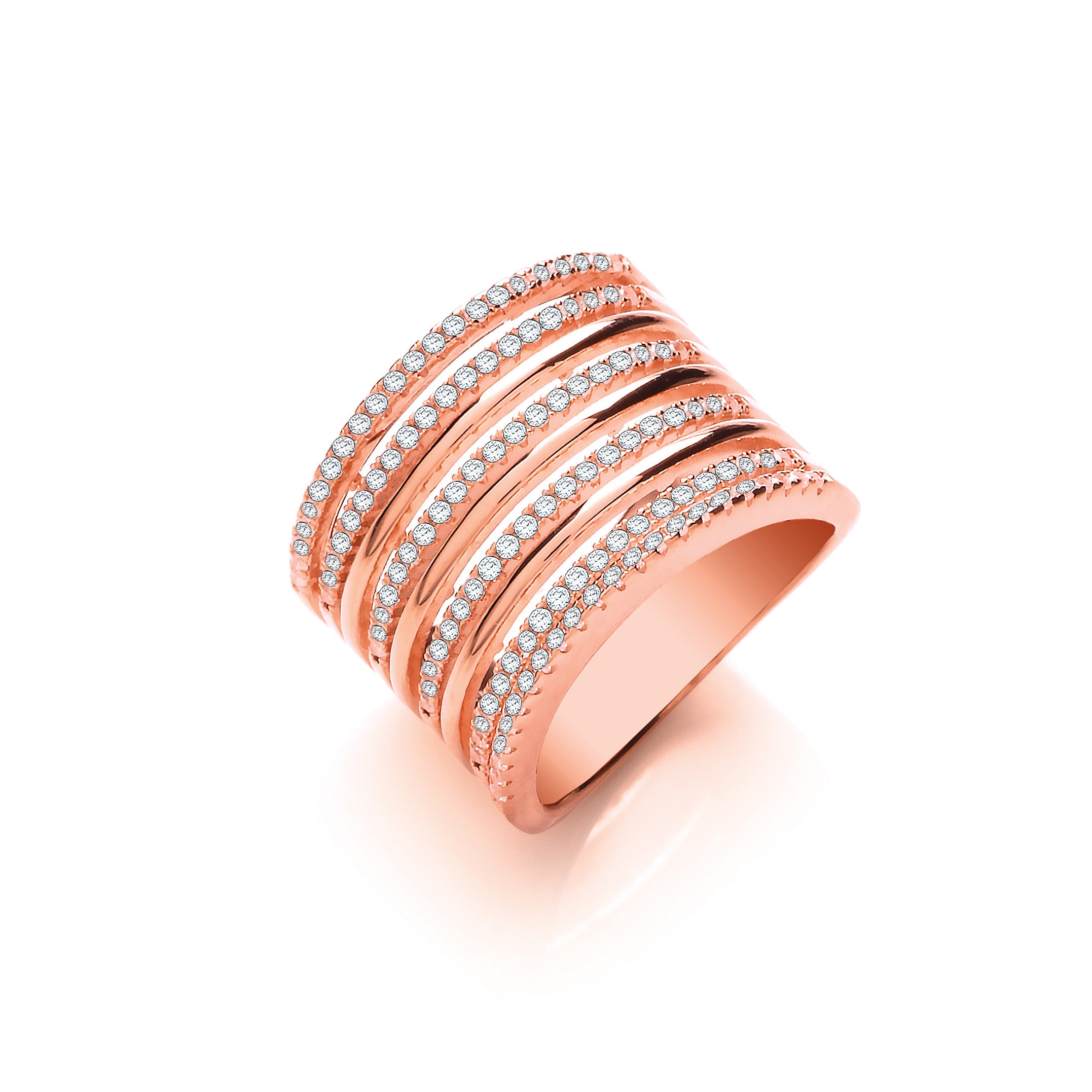 Bague Femme en Argent Micro Pavé 9 Rangs, Plaqué Or Rose - Argent