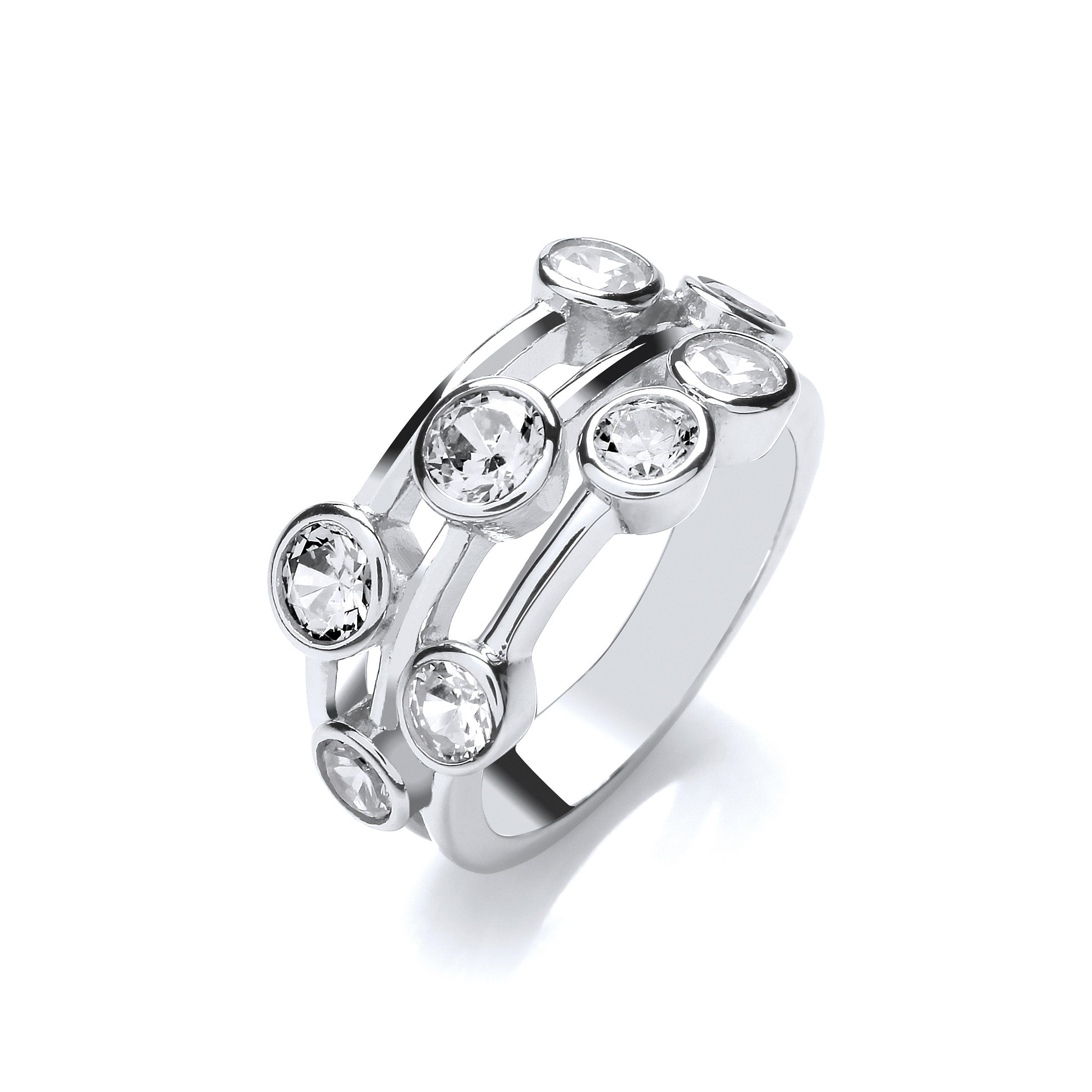 Timeless Style Rubover set Cubic Zirconias Ring - Silver