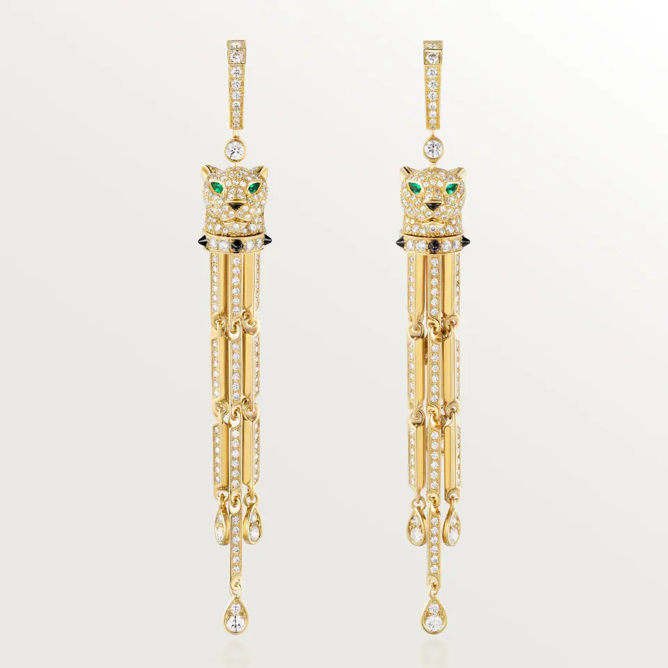 Cartier Panthère de Cartier Earrings Paved Onyx Emeralds Diamonds 18K Yellow Gold