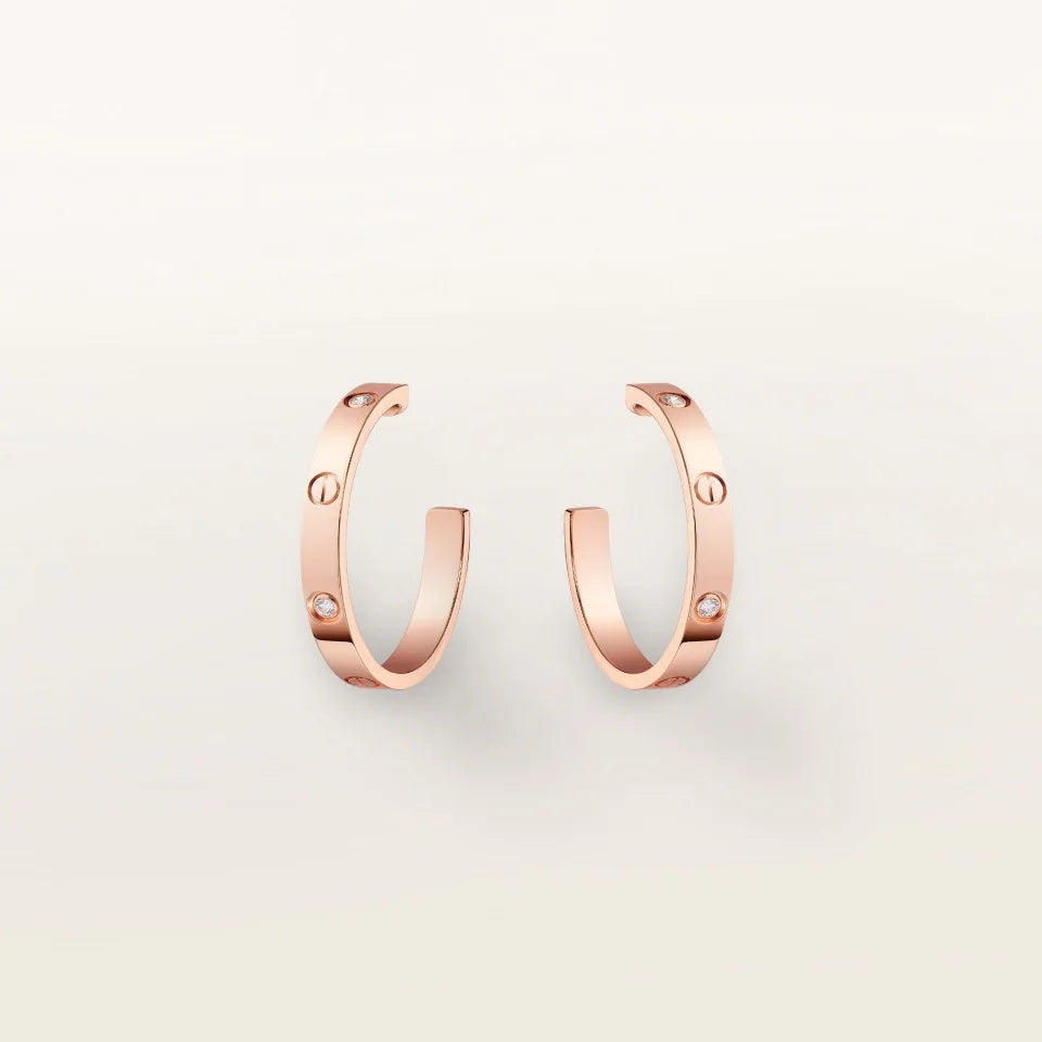 Cartier Love Hoop Earrings Medium Model 6 Diamonds 18K Rose Gold