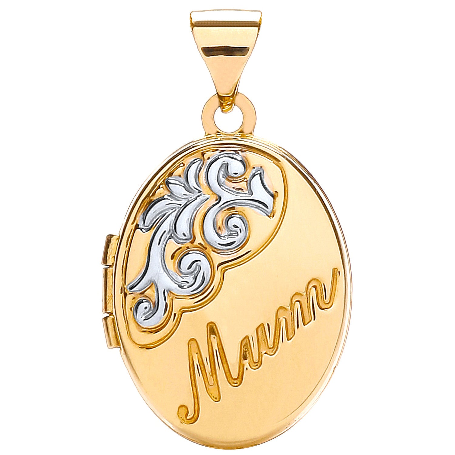 Yellow/White Oval Shaped Mum Locket - 9ct Gold