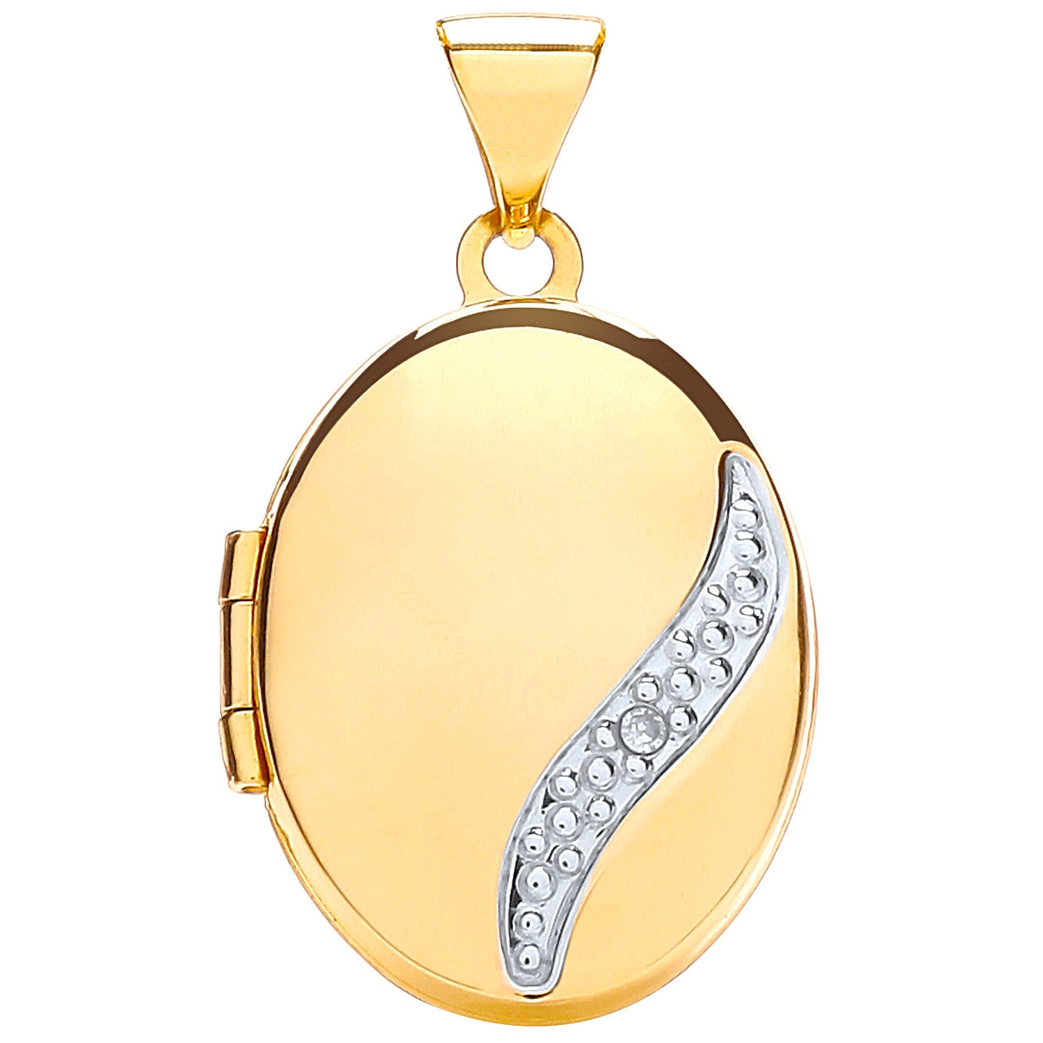 Yellow Gold Oval Locket with Diamond - 9ct Gold