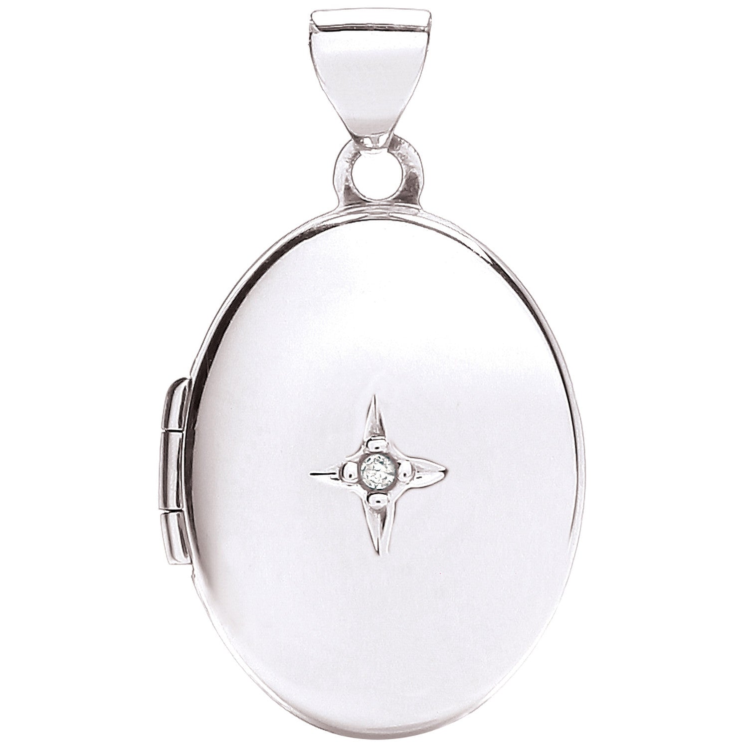White Gold Oval Locket with Diamond - 9ct Gold