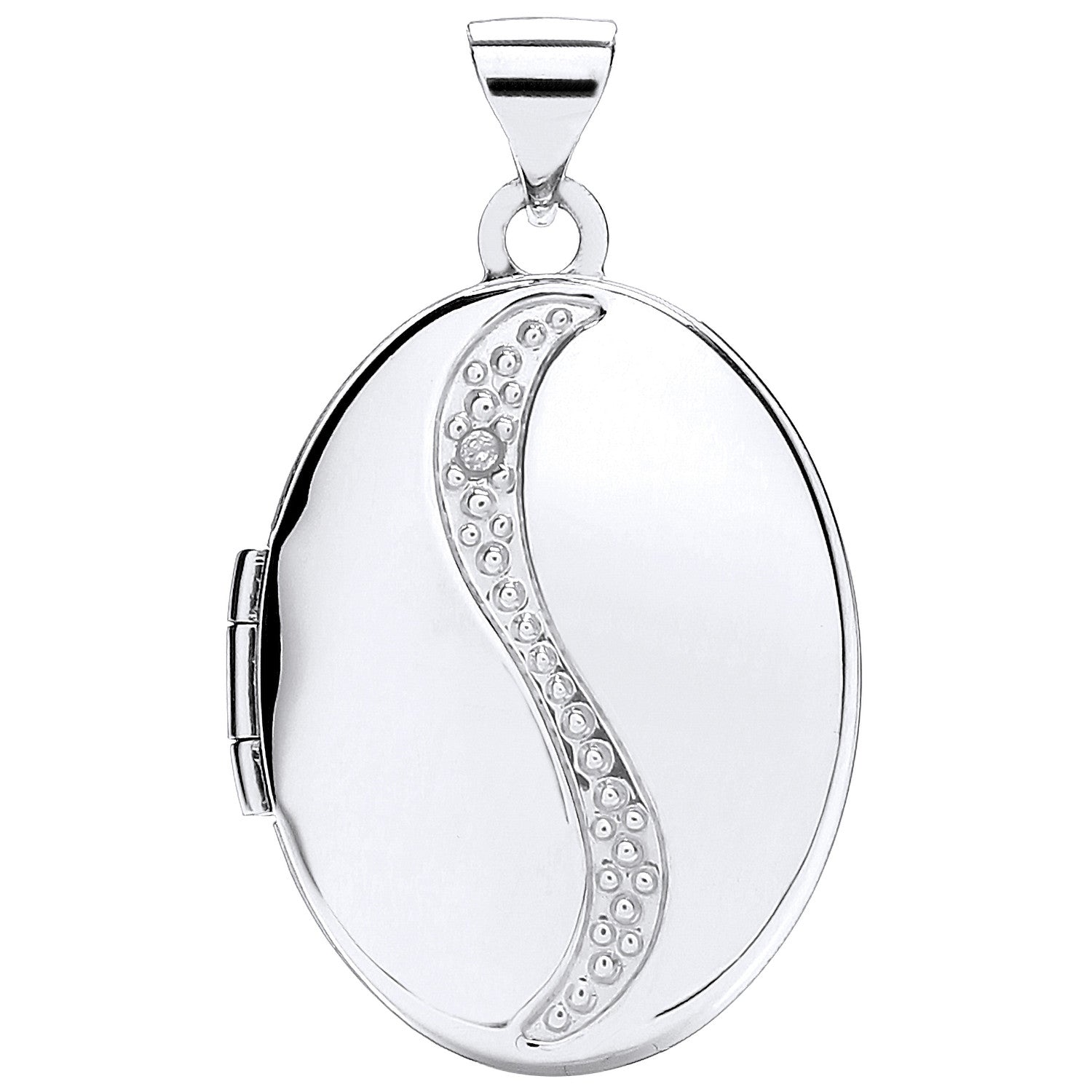 White Gold Oval Shaped Locket with Diamond - 9ct Gold