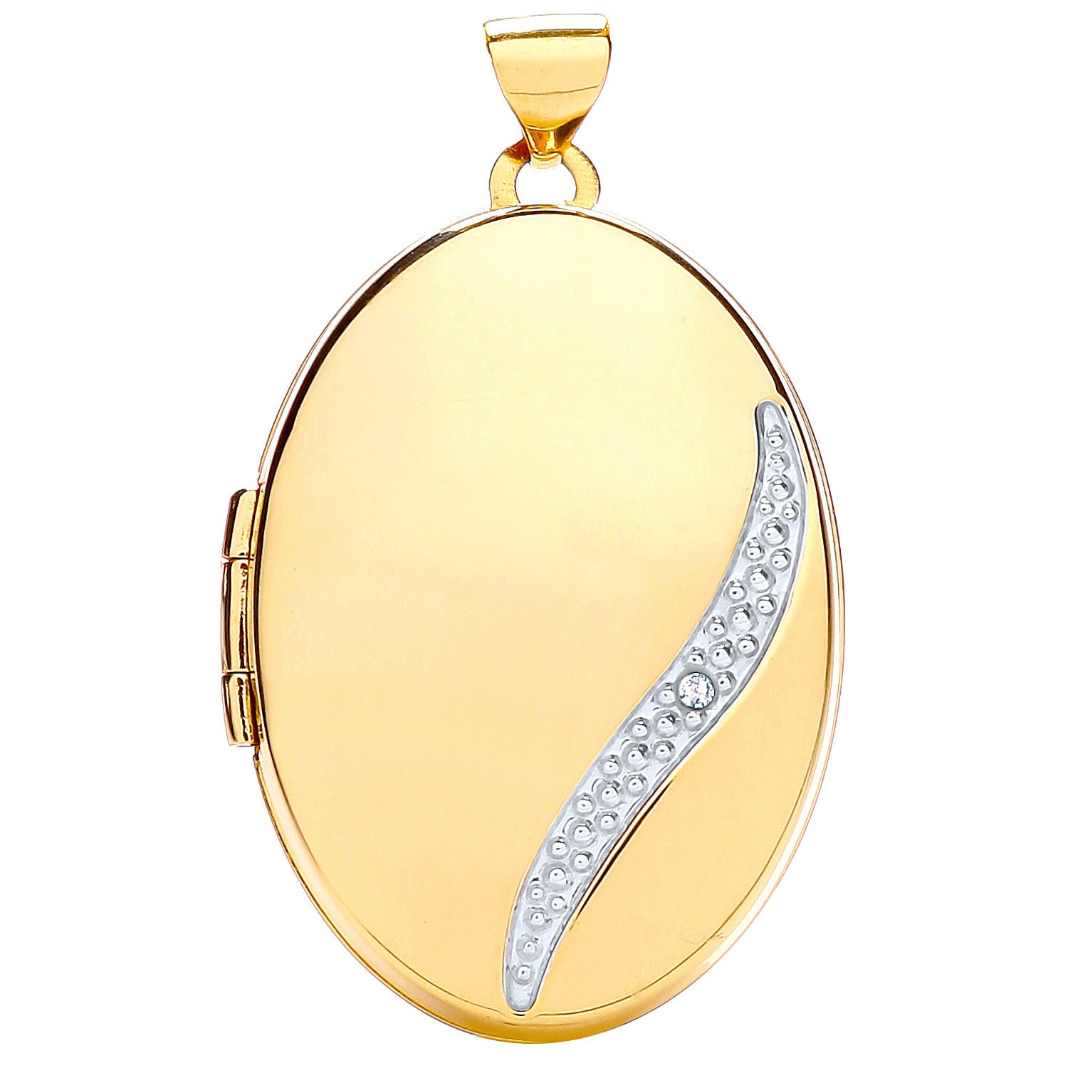 Yellow Gold Oval Locket with Diamond - 9ct Gold