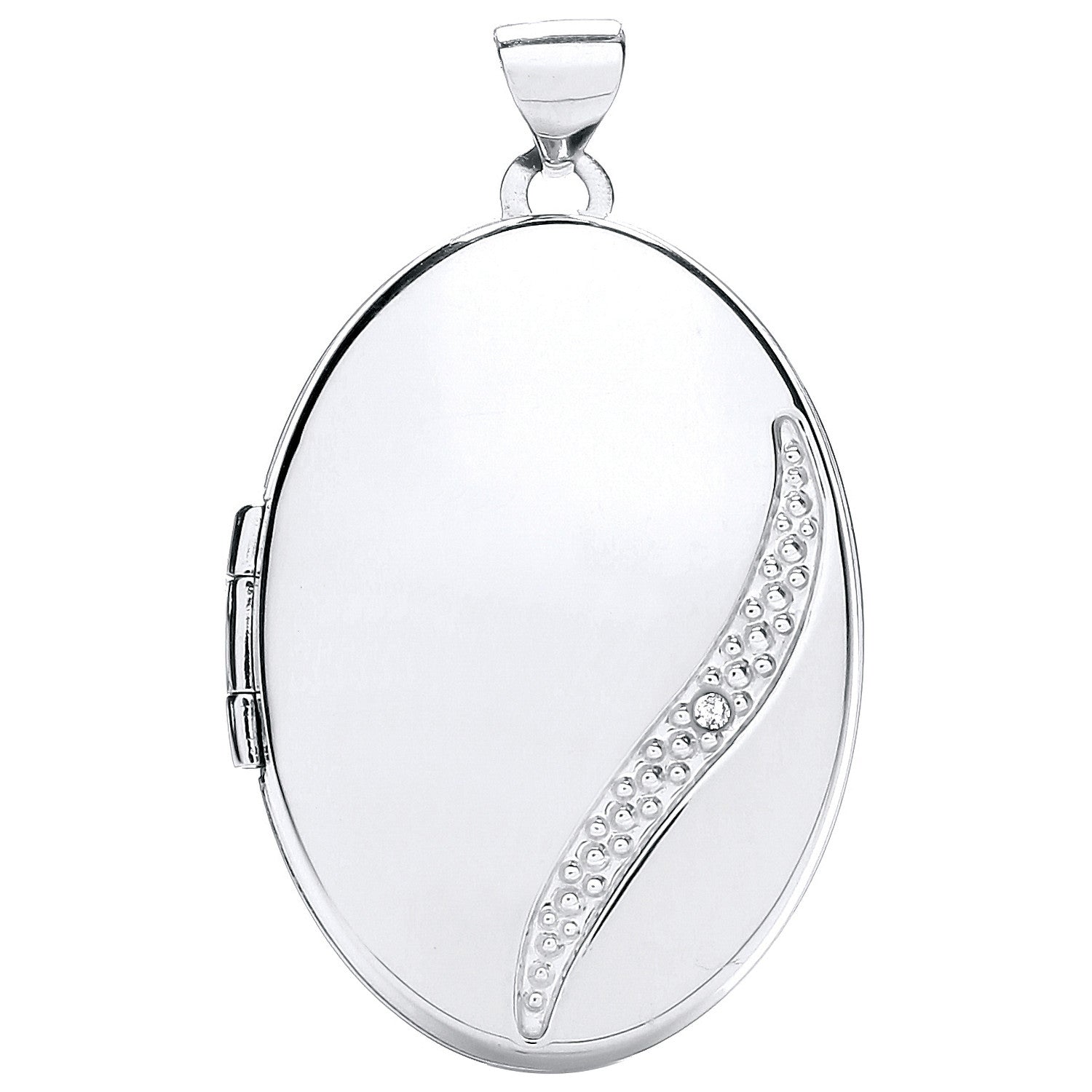White Gold Oval Locket with Diamond - 9ct Gold