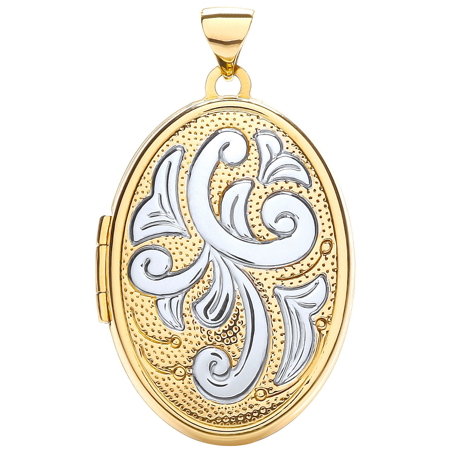 White/Yellow Oval Locket with design - 9ct Gold
