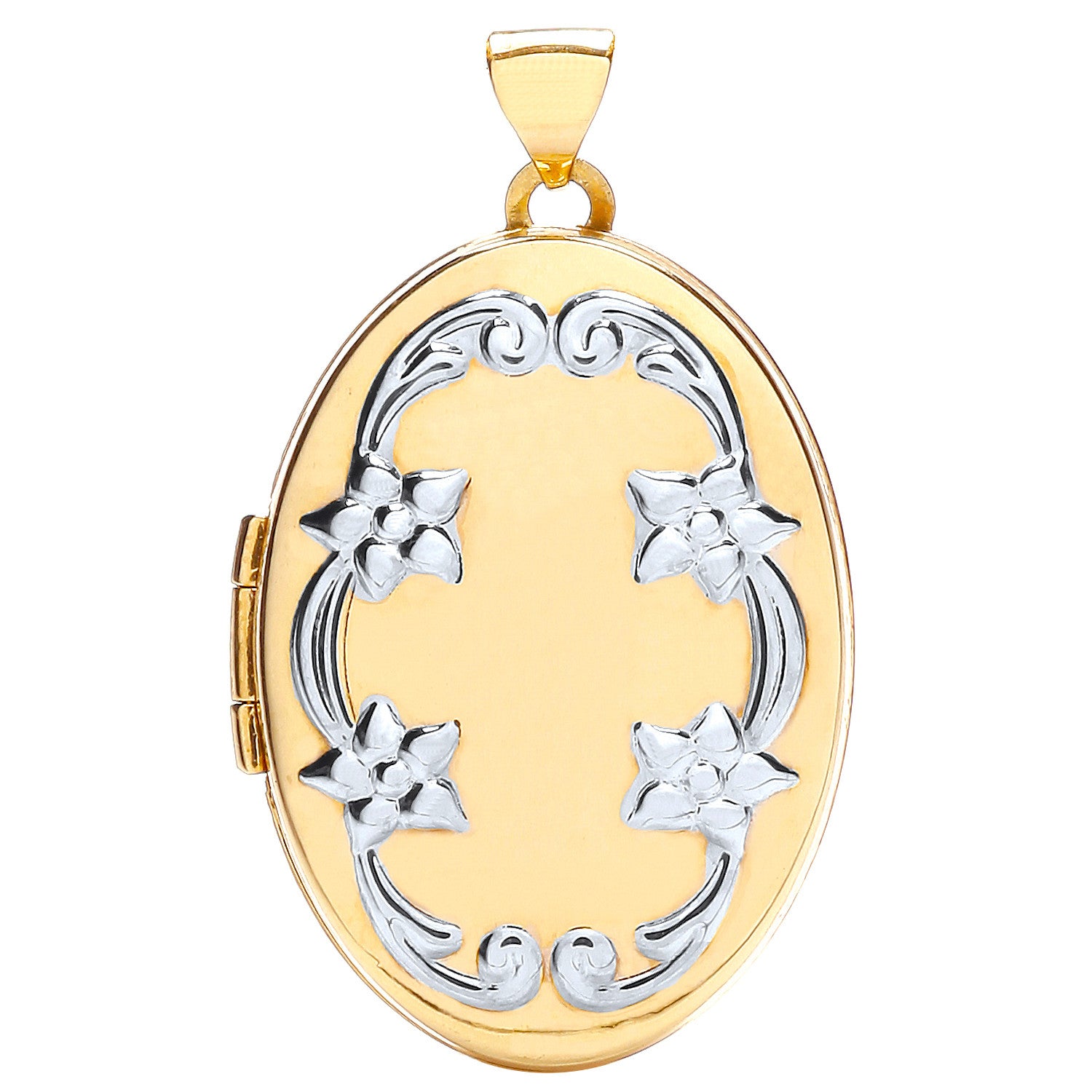 White/Yellow Oval Locket with design - 9ct Gold