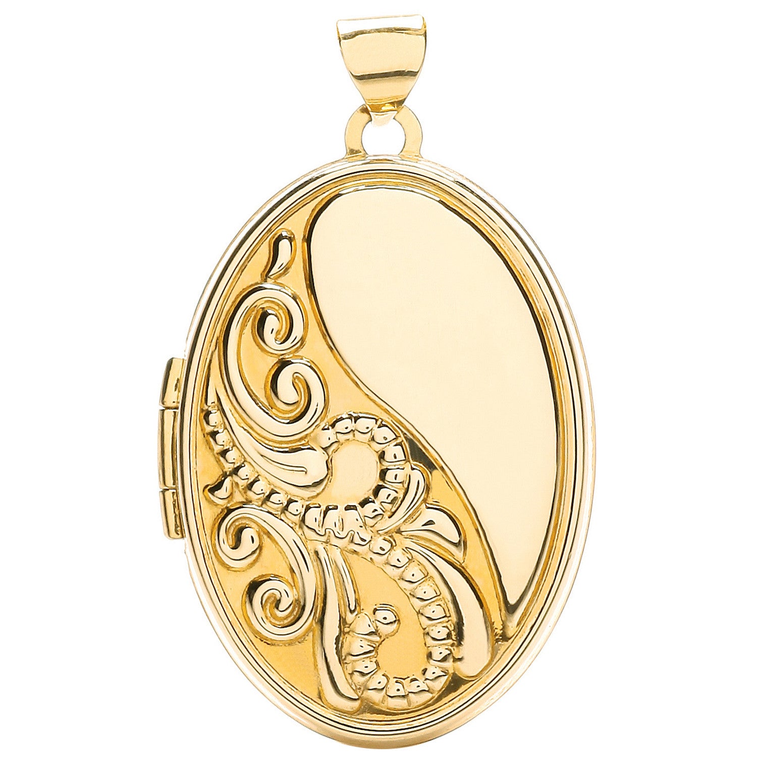Yellow Gold Oval Locket with half design - 9ct Gold