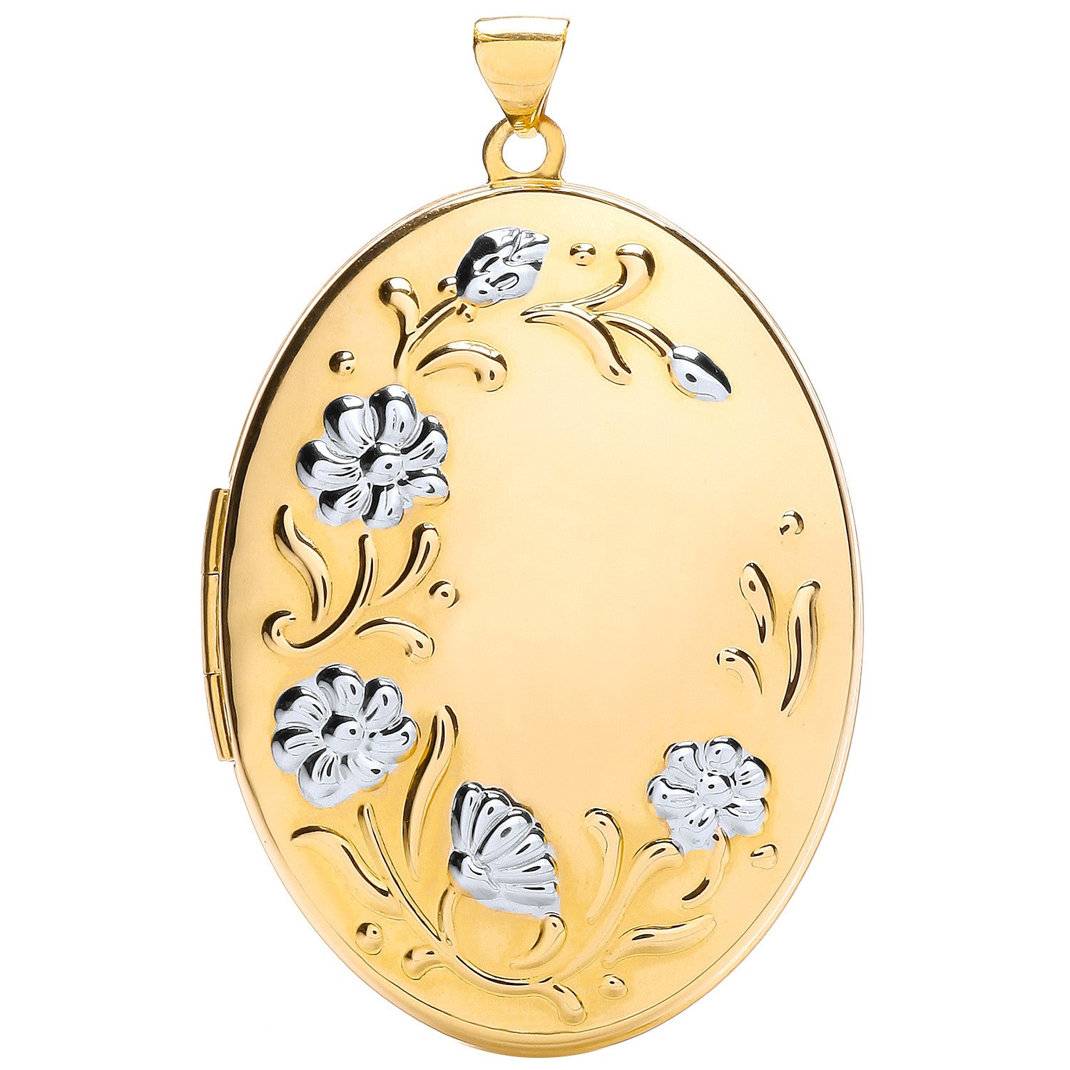 White/Yellow Oval Flower design Locket - 9ct Gold