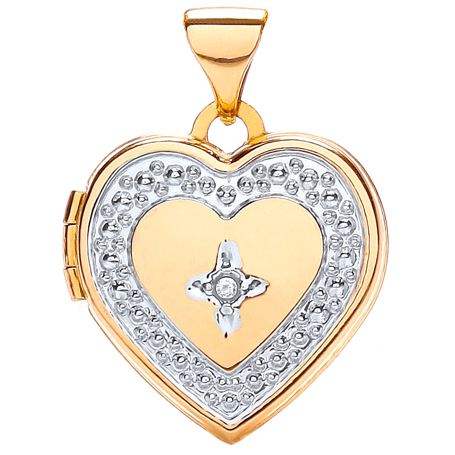 White/Yellow Heart Shape Locket with Diamond - 9ct Gold