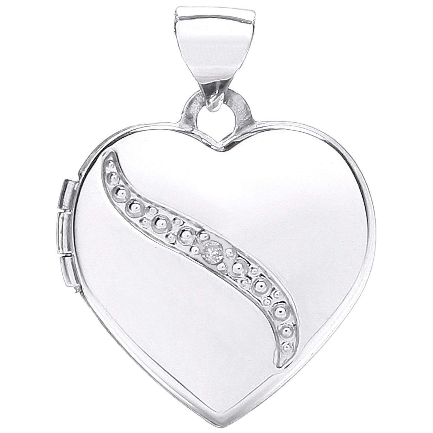 White Gold Heart Shape Locket with Diamond - 9ct Gold