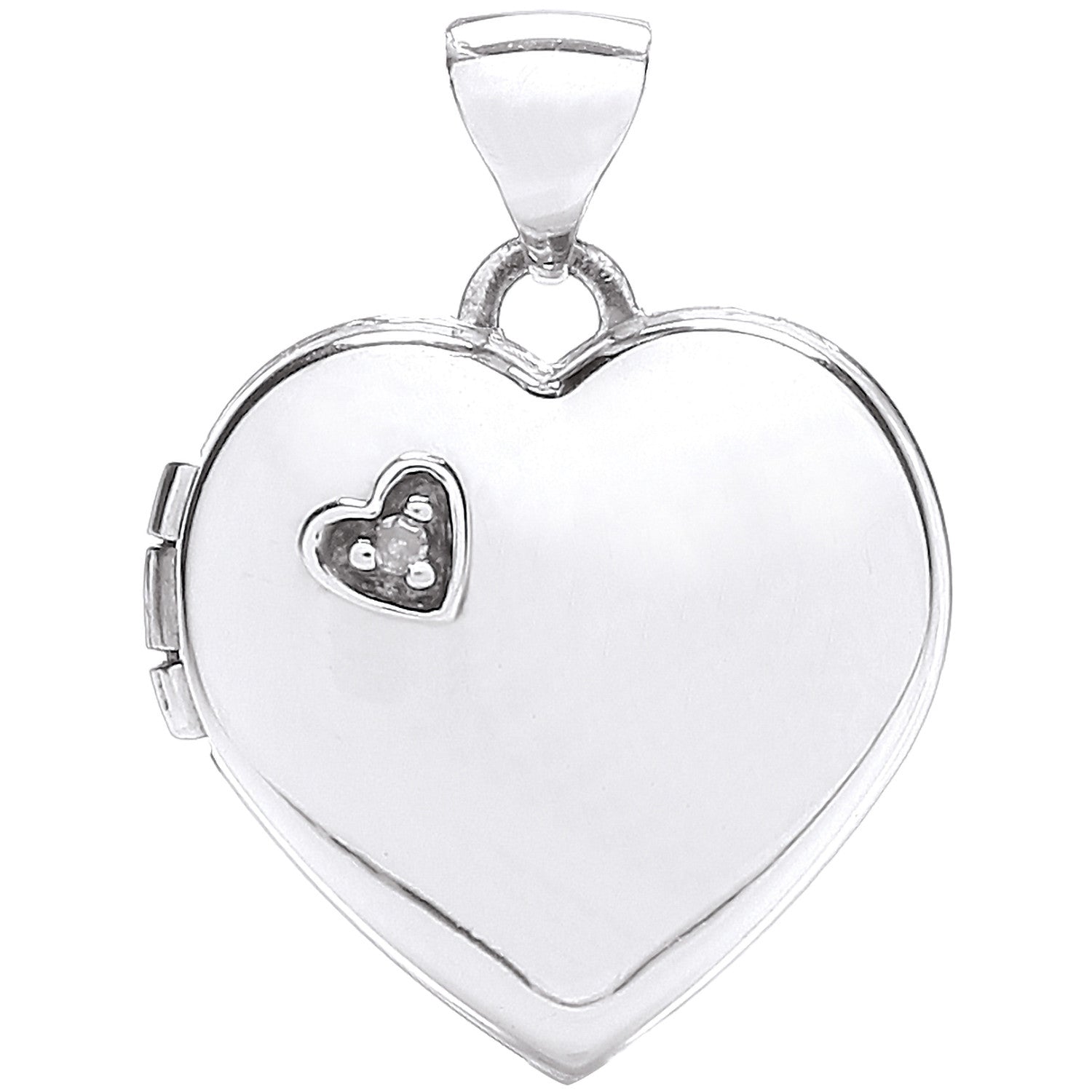 White Gold Heart Shape Locket with Diamond - 9ct Gold