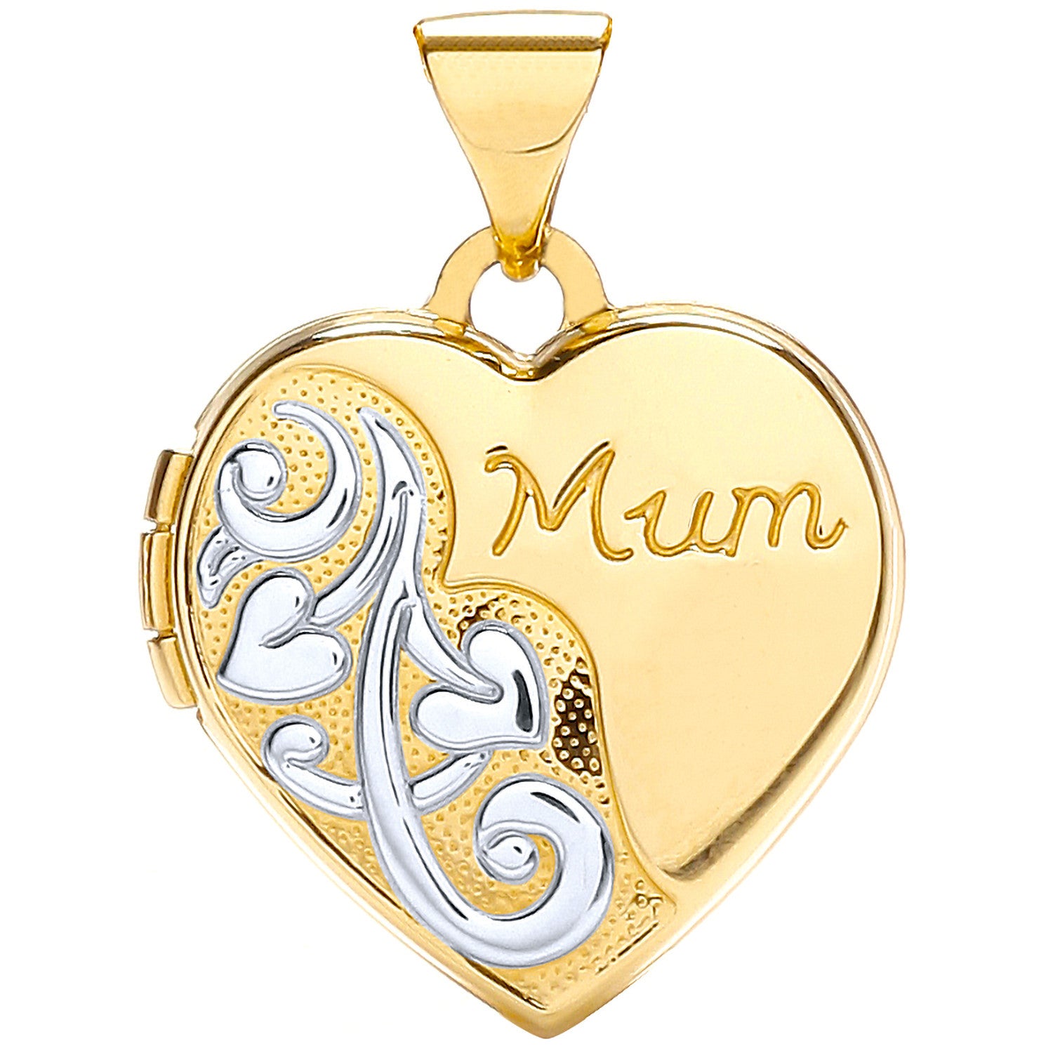 White/Yellow Heart Shape Mum Locket - 9ct Gold