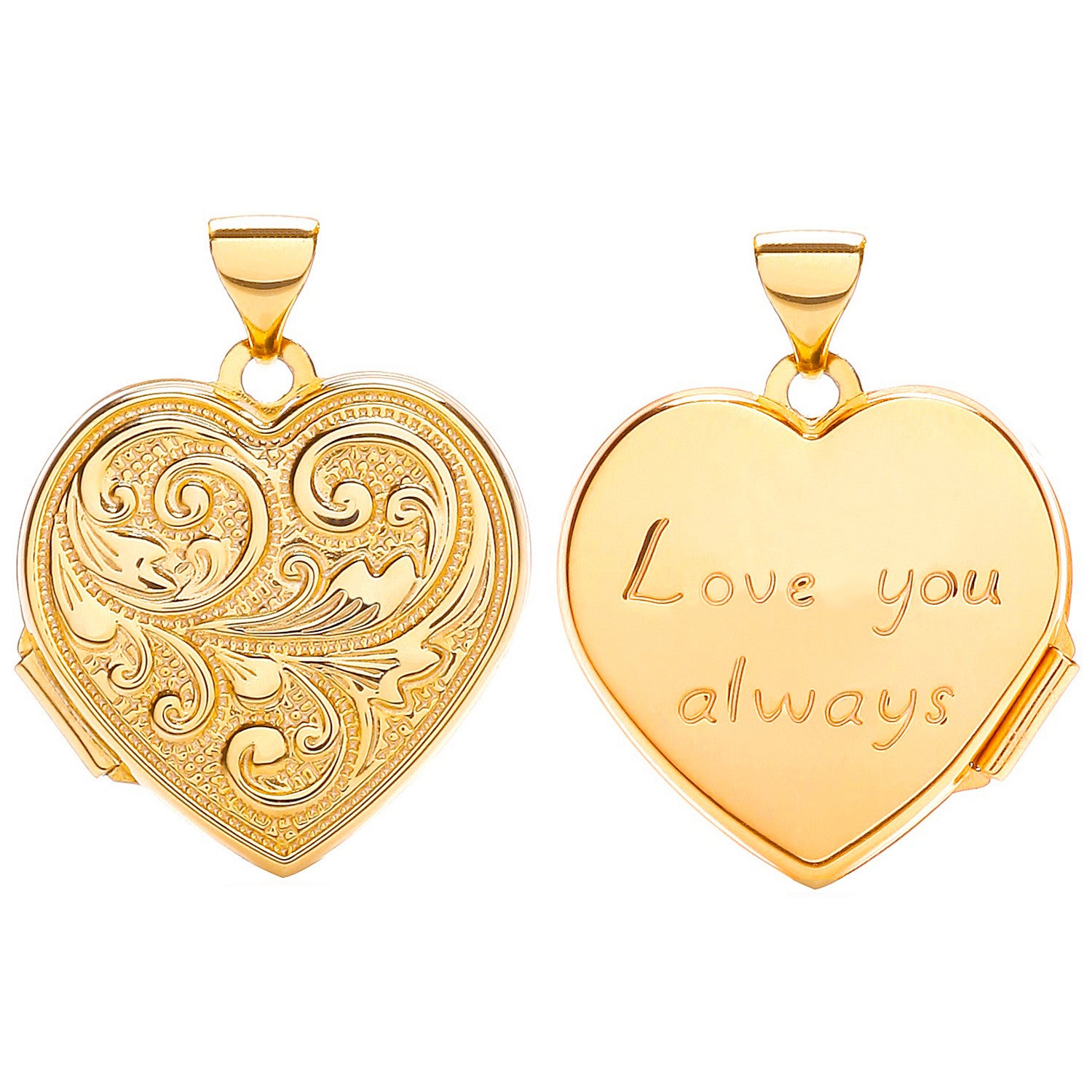 Yellow Gold Heart Double Sided Locket (Love You & design) - 9ct Gold
