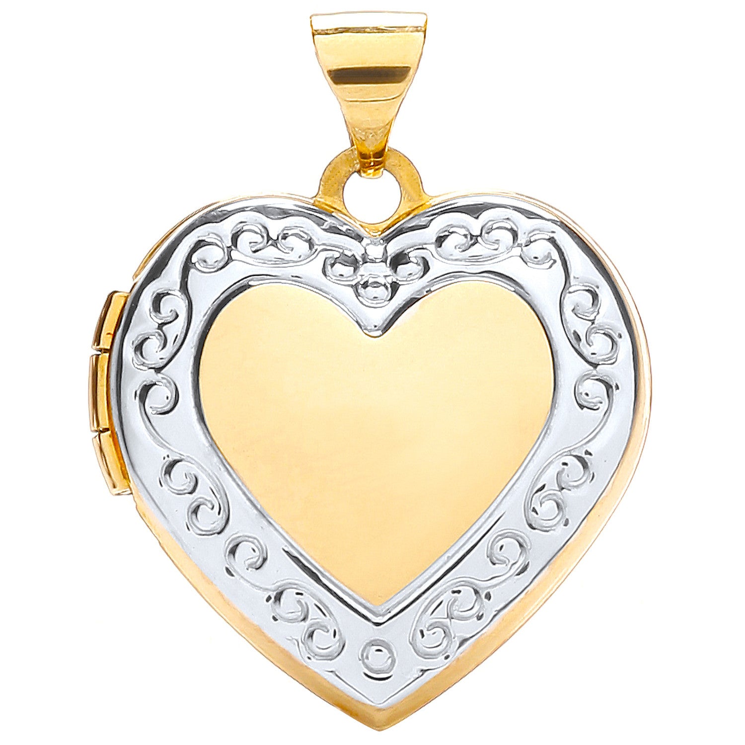 White/Yellow Heart Shape Locket with edge design - 9ct Gold