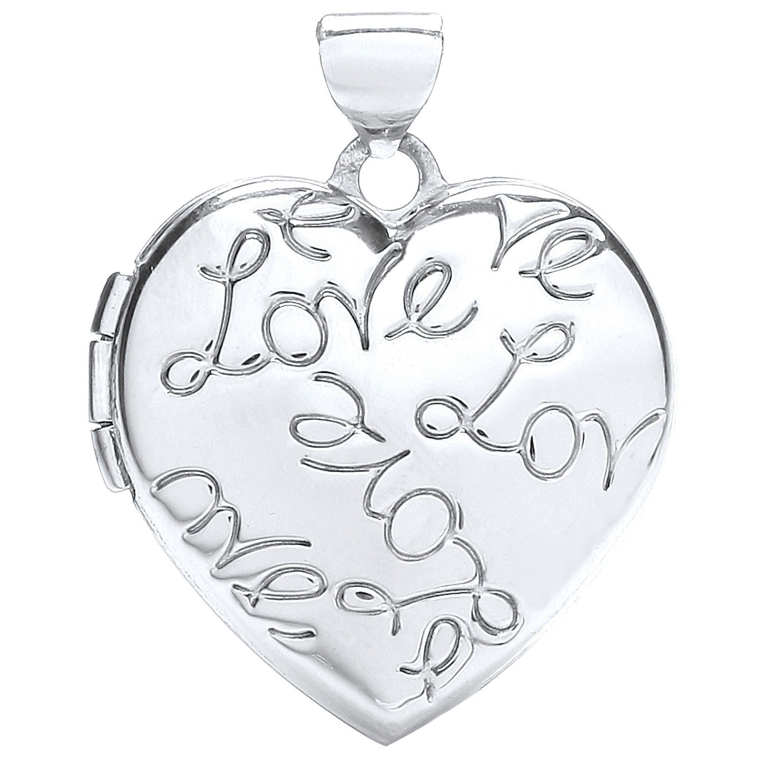 White Gold Heart Locket with Love engraved