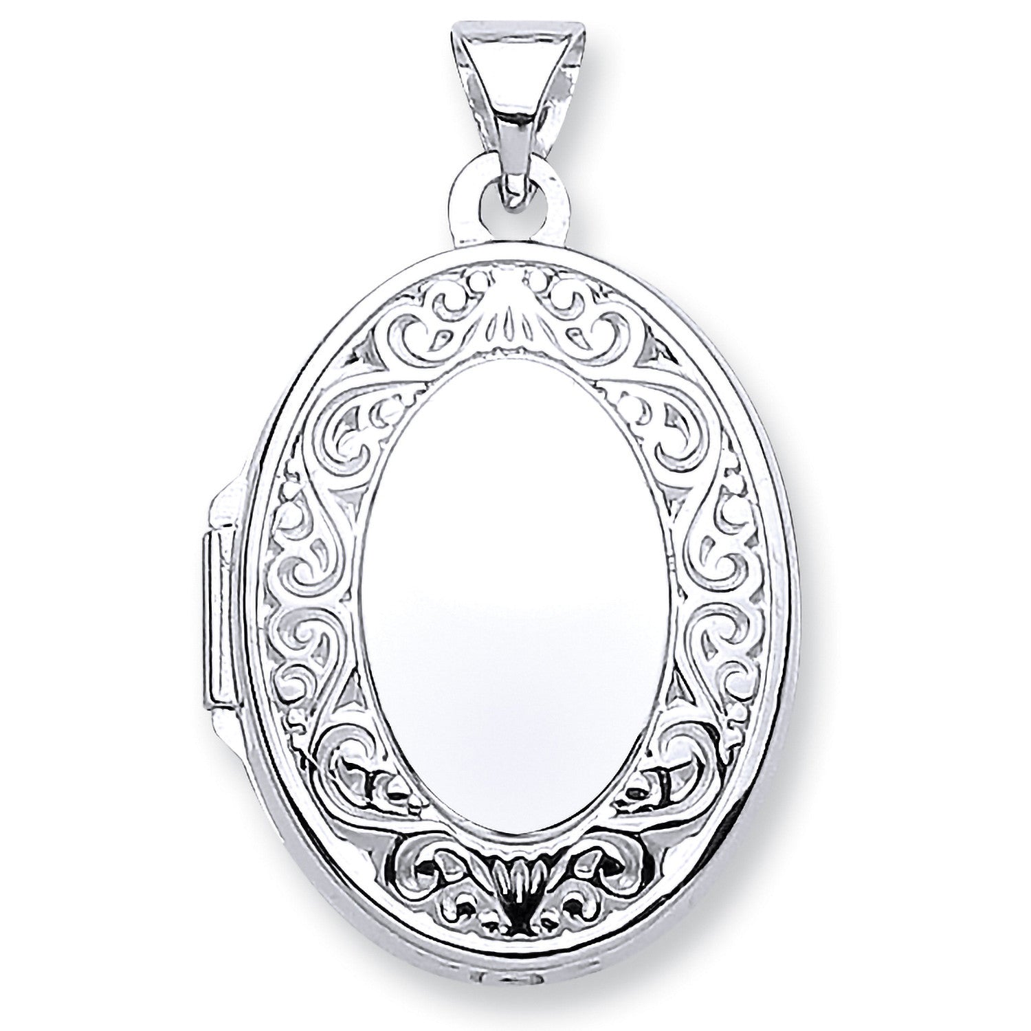 White Gold Oval Shape Locket with edge design