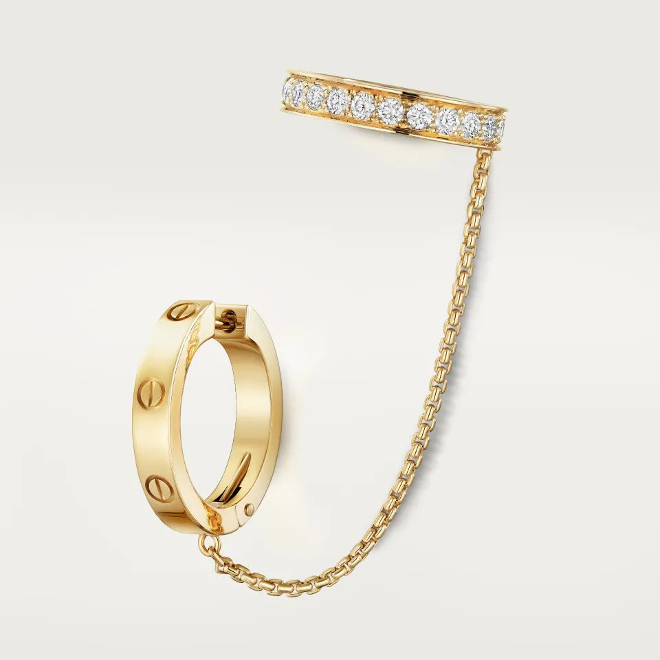 Cartier Love Single Earring Semi-Paved Diamonds 18K Yellow Gold