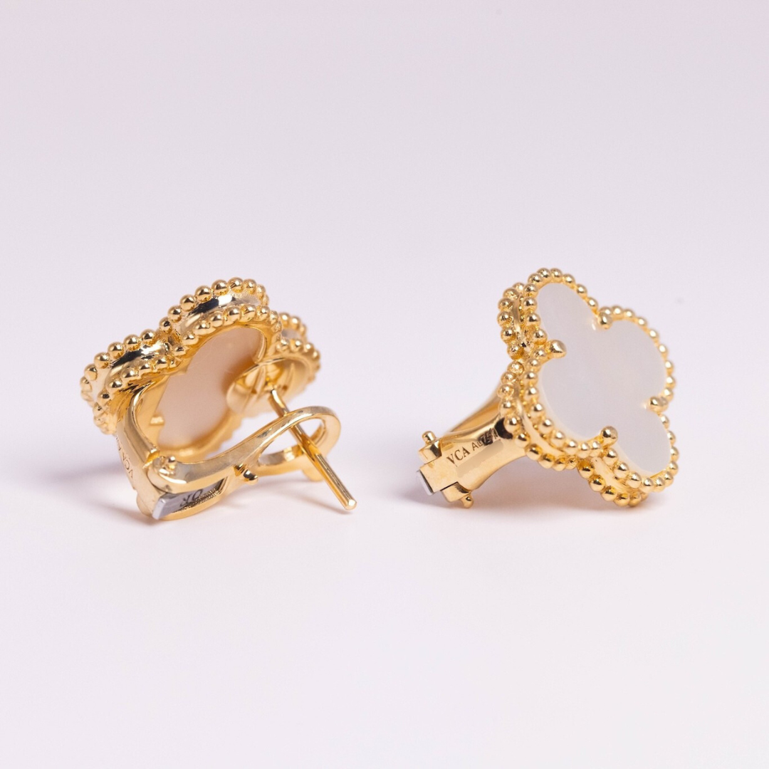 Van Cleef & Arpels Vintage Alhambra Earrings Mother-Of-Pearl 18K Yellow Gold