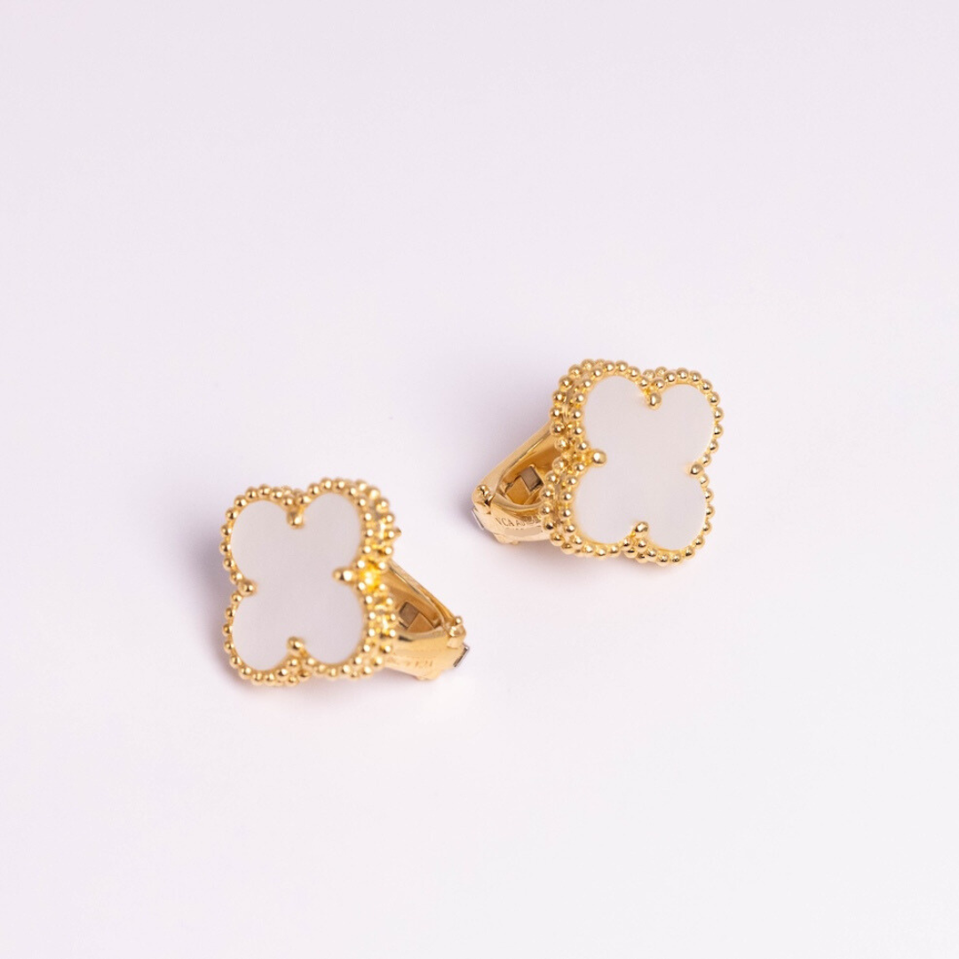Van Cleef & Arpels Vintage Alhambra Earrings Mother-Of-Pearl 18K Yellow Gold