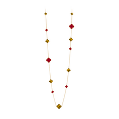 Collier long Van Cleef & Arpels Magic Alhambra 16 motifs Cornaline et Œil de Tigre Or jaune 18K