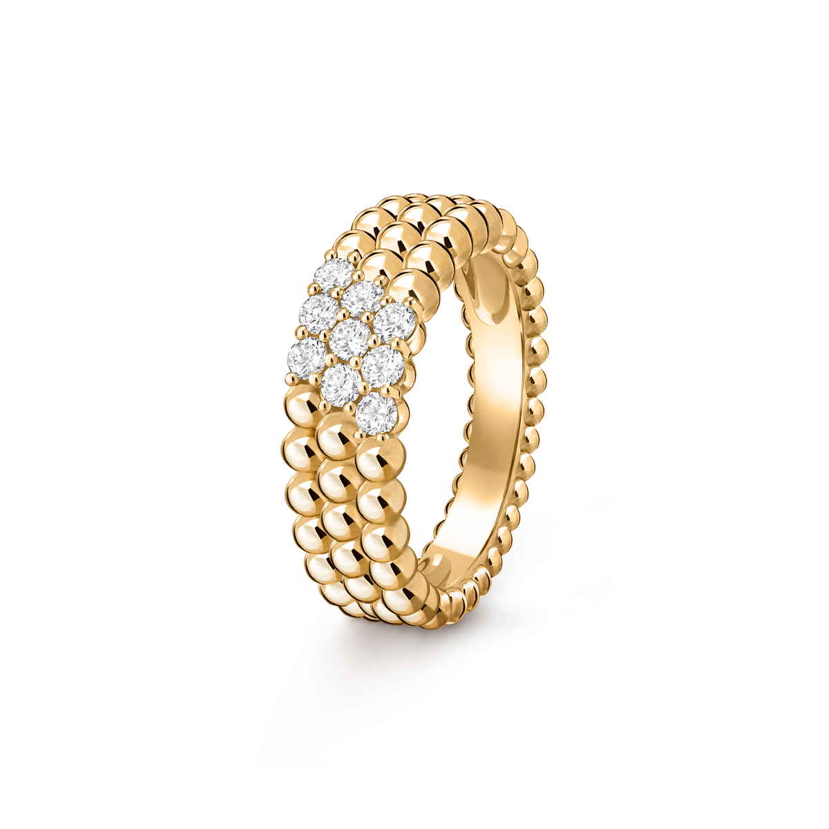 Van Cleef & Arpels Perlée Diamonds 3 Rows 0.31 Ct Ring 18K Yellow Gold