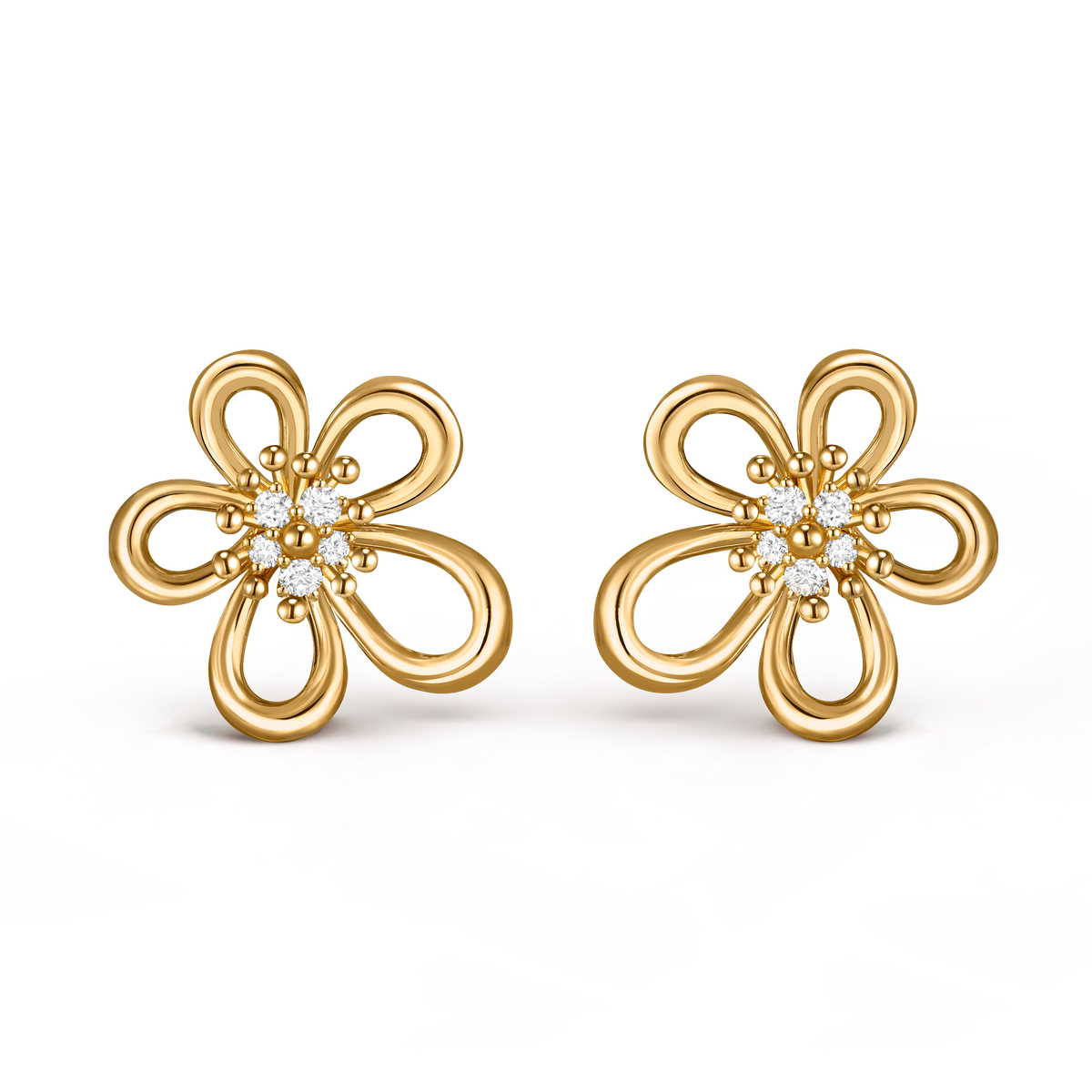 Van Cleef & Arpels Flowerlace Diamond Earrings 18K Yellow Gold