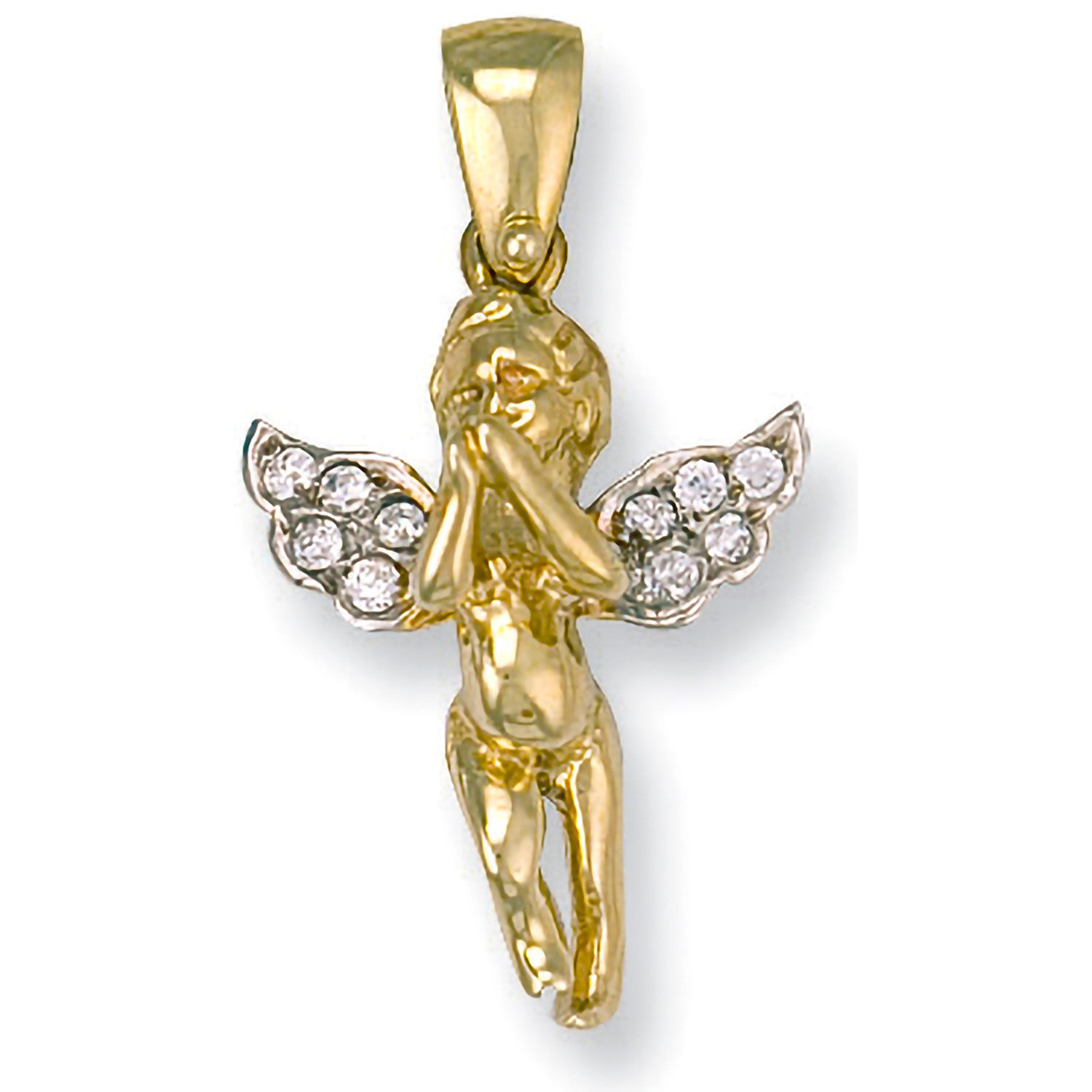Yellow Gold Cubic Zirconia Cherub Pendant - 9ct Gold