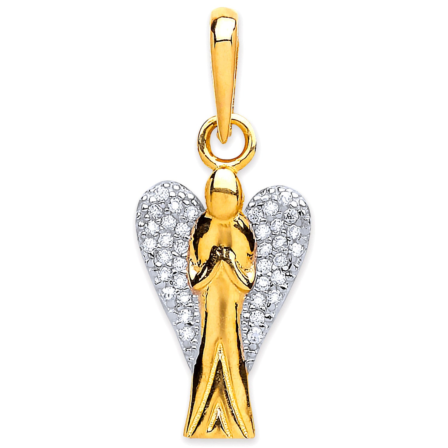 Yellow Gold Cubic Zirconia Angel Pendant - 9ct Gold