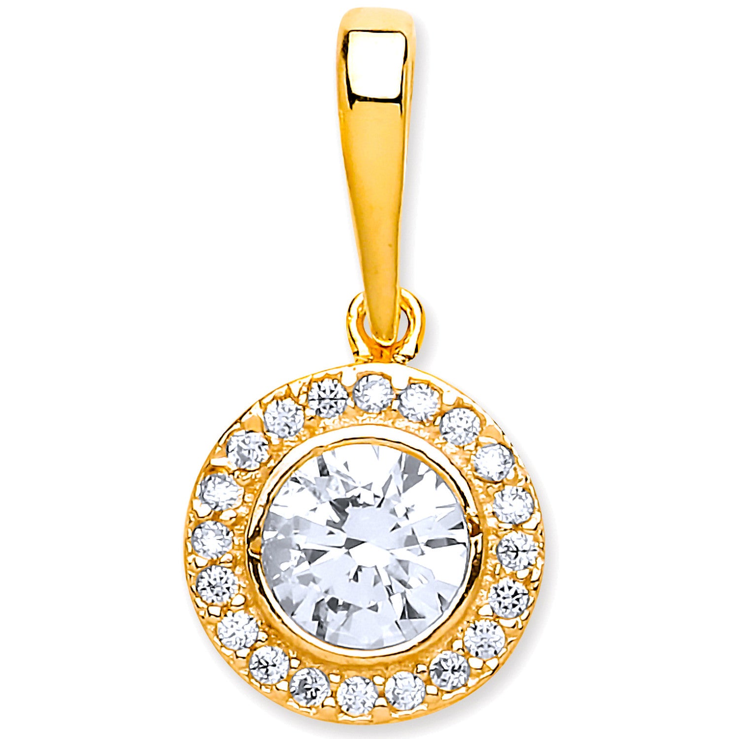 Yellow Gold Halo Style Cubic Zirconia Pendant - 9ct Gold