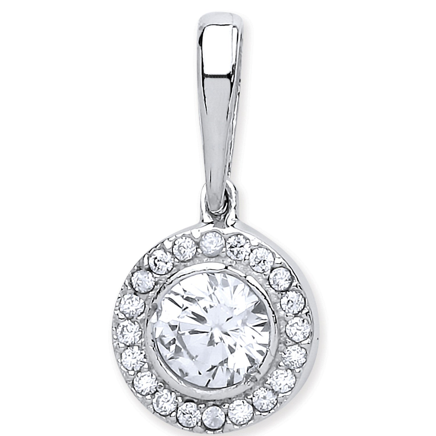White Gold Halo Style Cubic Zirconia Pendant - 9ct Gold