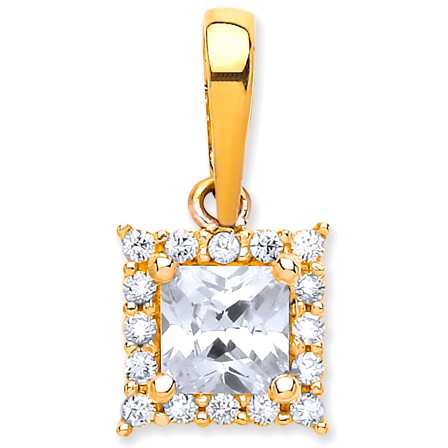 Yellow Gold Princess Cut Cubic Zirconia Centre Pendant - 9ct Gold