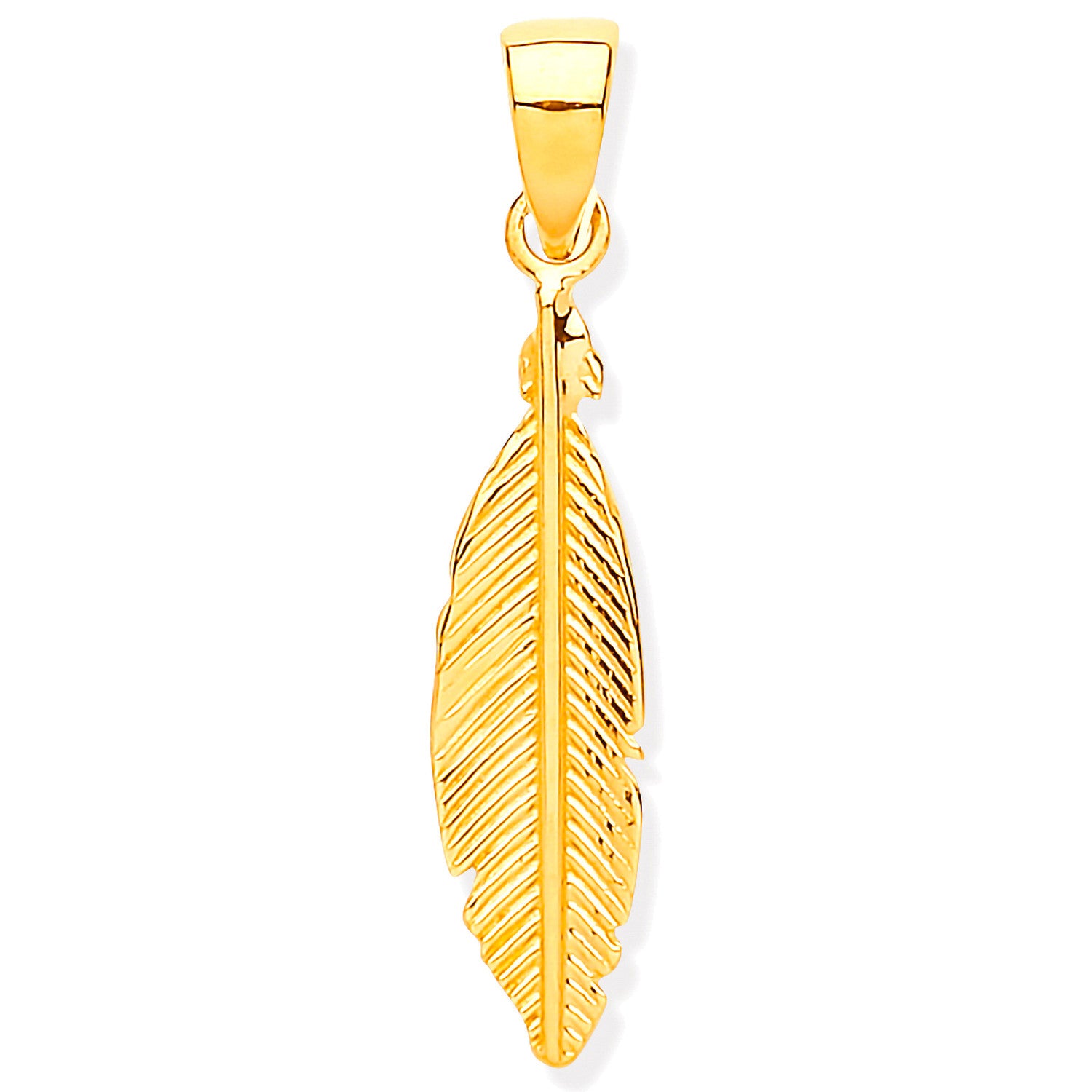 Yellow Gold Feather Leaf Pendant - 9ct Gold