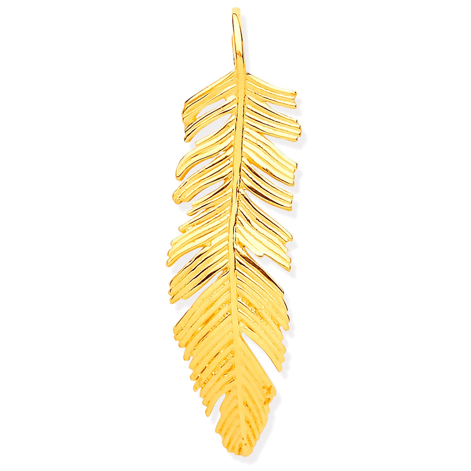 Yellow Gold Feather Leaf Large Pendant - 9ct Gold