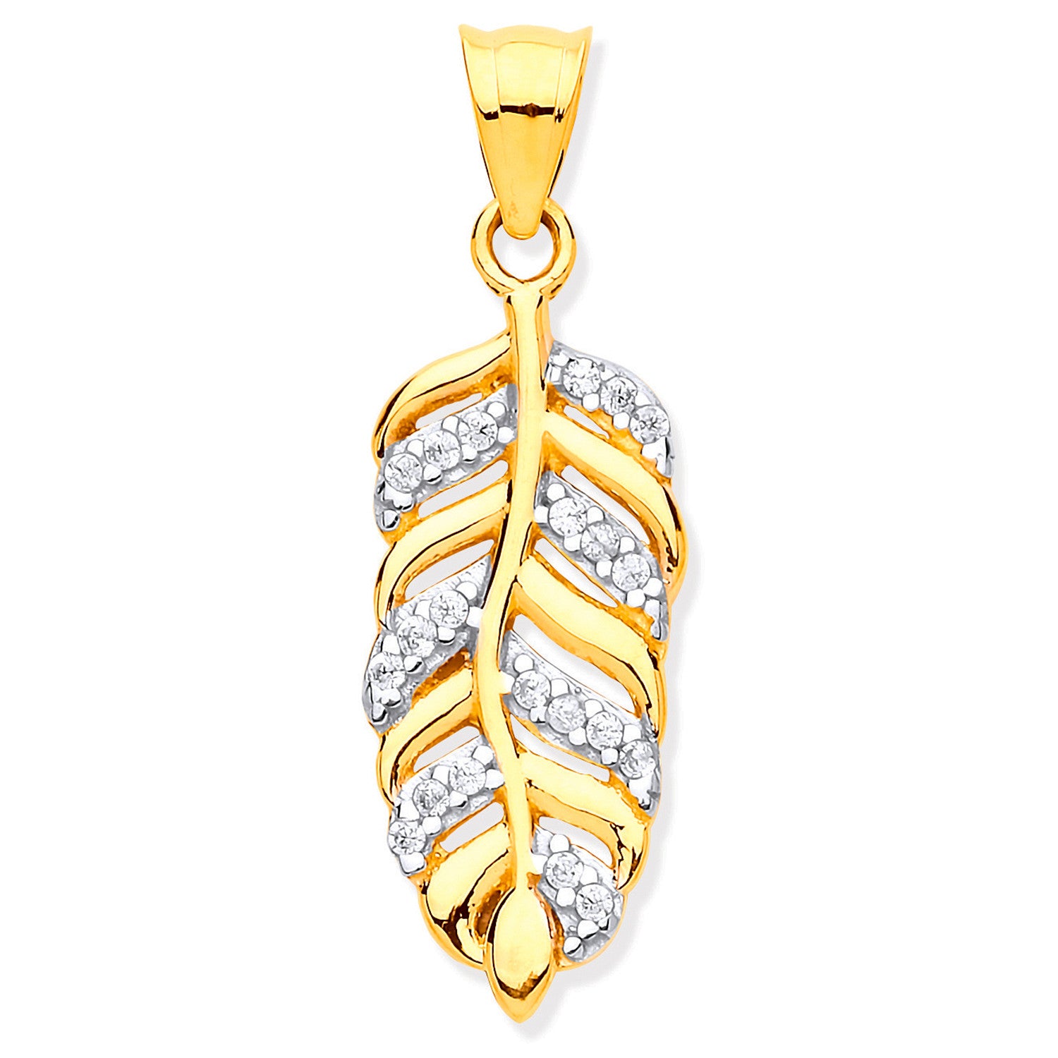 Yellow Gold Cubic Zirconia Leaf Pendant - 9ct Gold