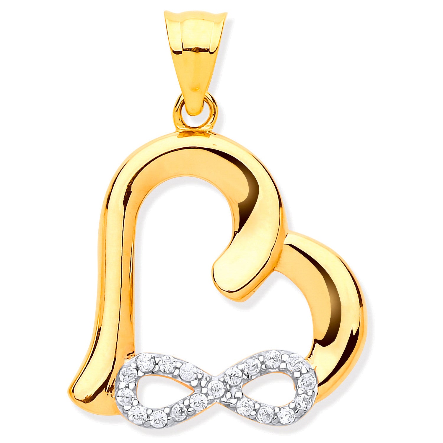 Yellow Gold Cubic Zirconia Infinity, Heart Pendant - 9ct Gold