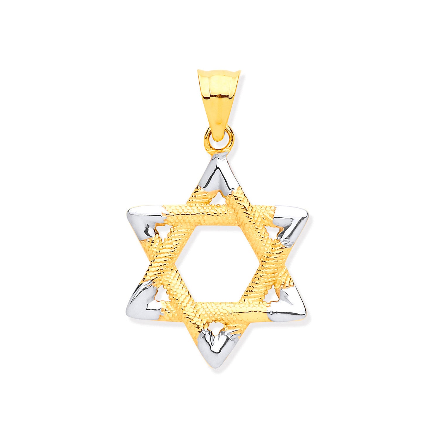 White & Yellow Gold Star of David Pendant - 9ct Gold