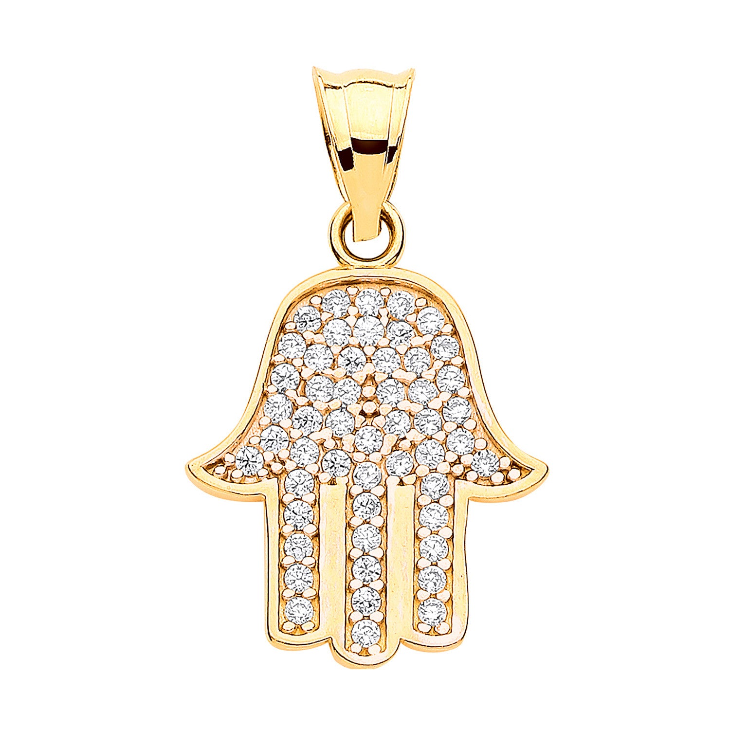 Yellow Gold Cubic Zirconia Hamsa Pendant - 9ct Gold