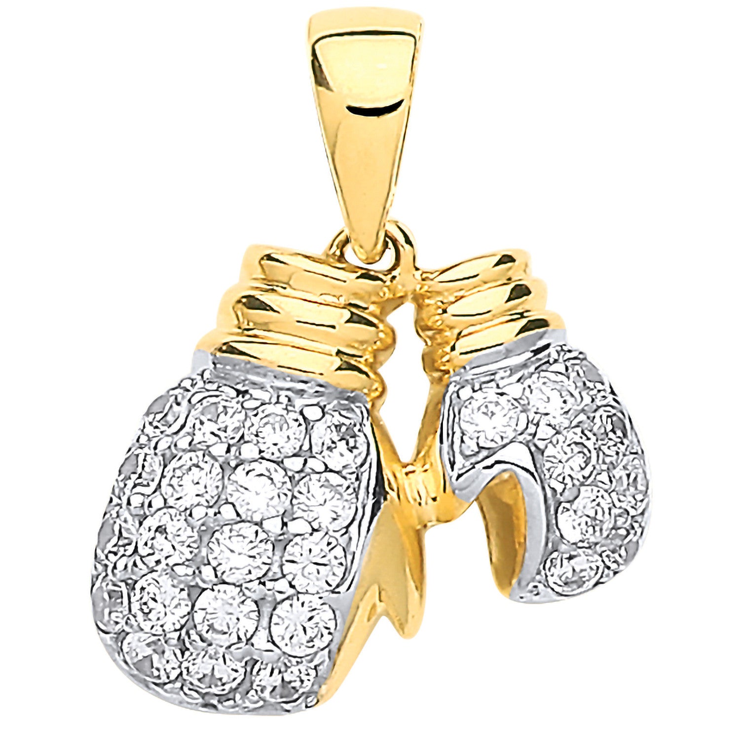 Yellow Gold Joined Double Boxing Gloves Cubic Zirconia Pendant - 9ct Gold