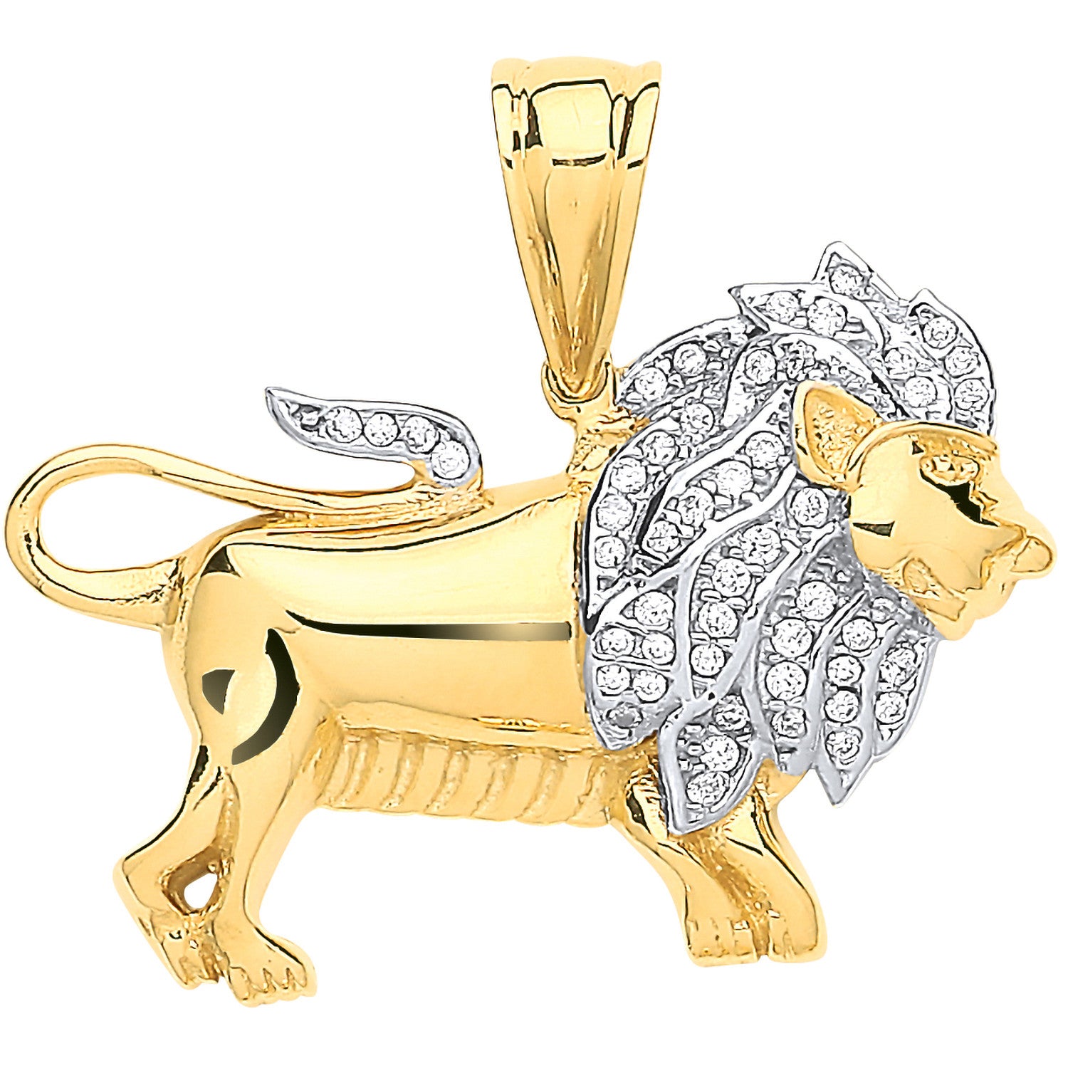 Yellow Gold Cubic Zirconia Lion Pendant - 9ct Gold