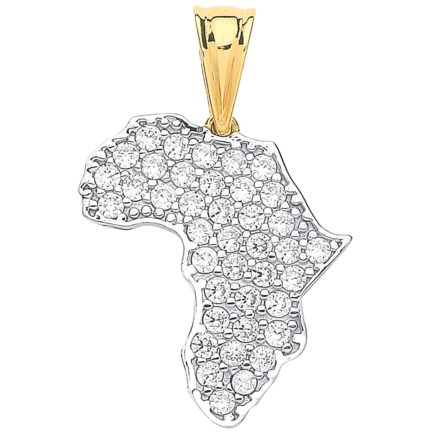Yellow Gold Cubic Zirconia Africa Map Hollow Pendant - 9ct Gold
